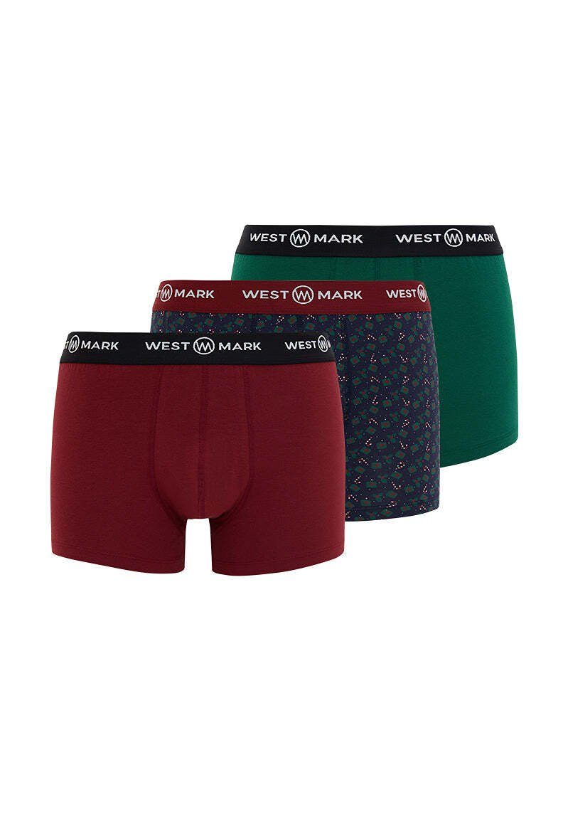 Boxershorts 3-PACK Green 3-St) WESTMARK Set, X-MAS AOP, TRUNK (3-PACK LONDON Bordeaux, BOX Black