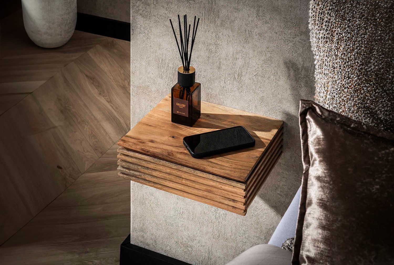 KAWOLA Nachttisch FIRU (Set, 2-St), hängend Akazie massiv natur 1 Schublade günstig online kaufen