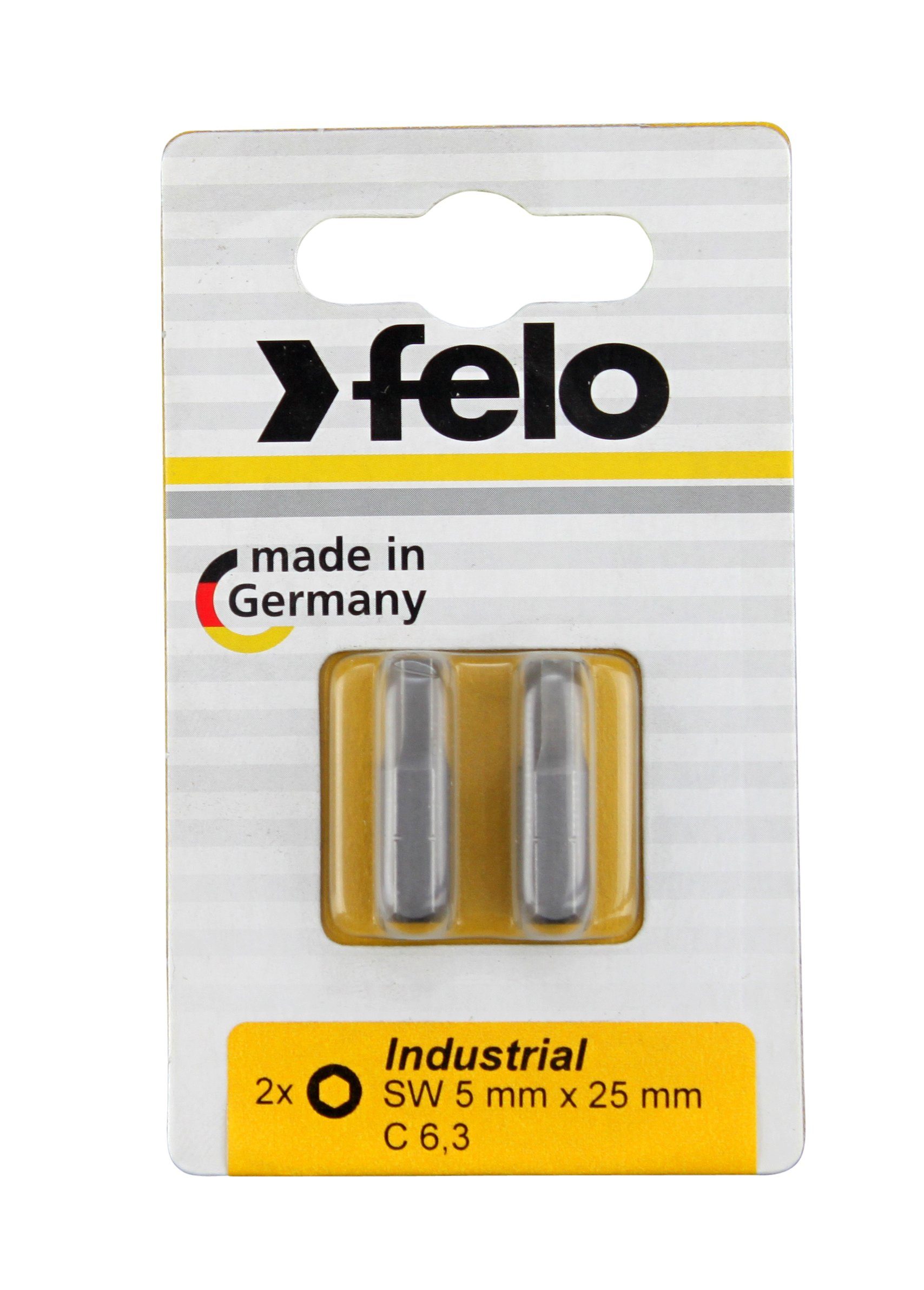 Felo Sechskant-Bit Felo Bit, Industrie C 6,3 x 25mm, 2 Stk auf Karte 2x 6,0mm
