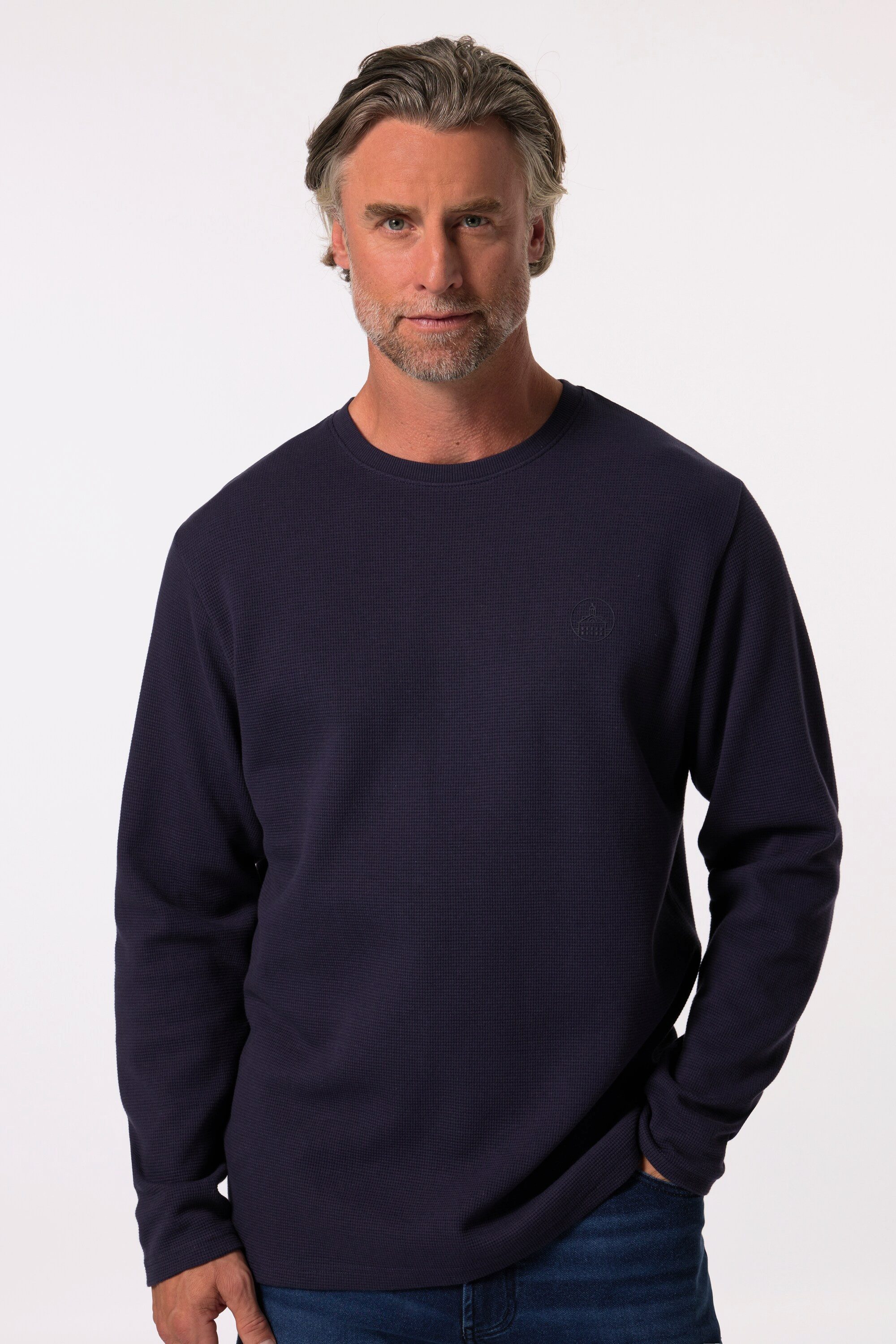 T-Shirt Langarmshirt Strukturjersey Rundhals