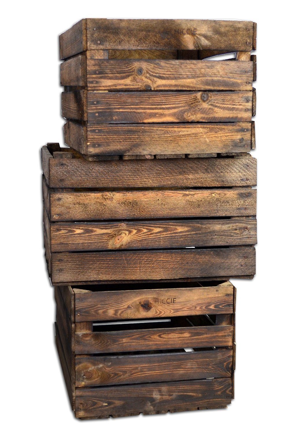 CHICCIE Holzkiste Regale (3 Set) Vintage Geflammt 50x40x30cm - Kisten (3 St günstig online kaufen