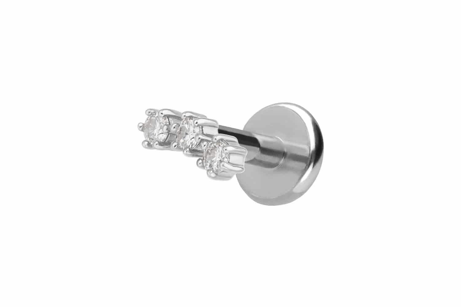 PIERCINGLINE Piercing-Set Titan Labret mit Innengewinde + 925er Silber Aufsatz 3 MOISSANITE (Labrets, 1-tlg)