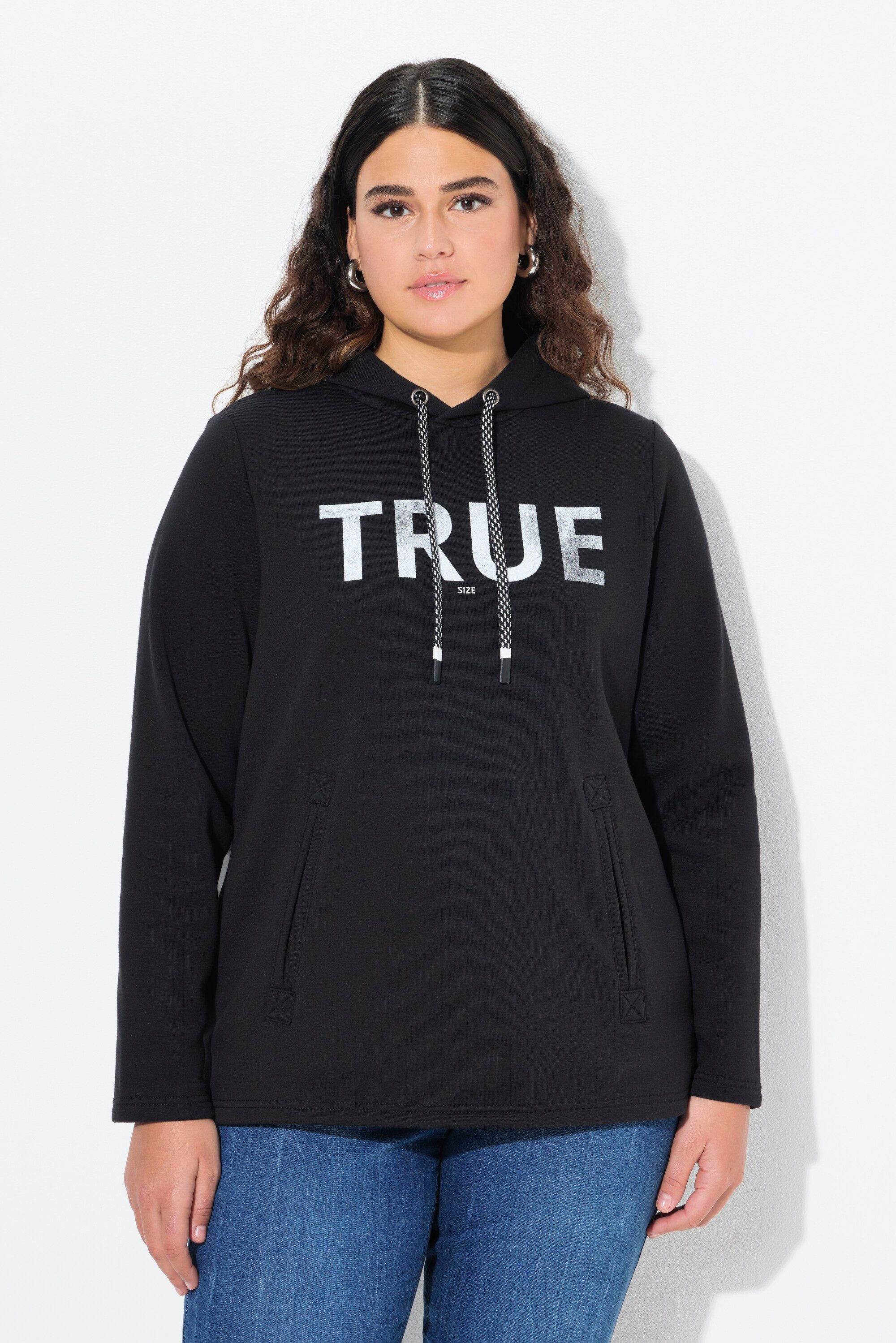 Ulla Popken Sweatshirt Hoodie True Kapuze Kordel Taschen Langarm günstig online kaufen
