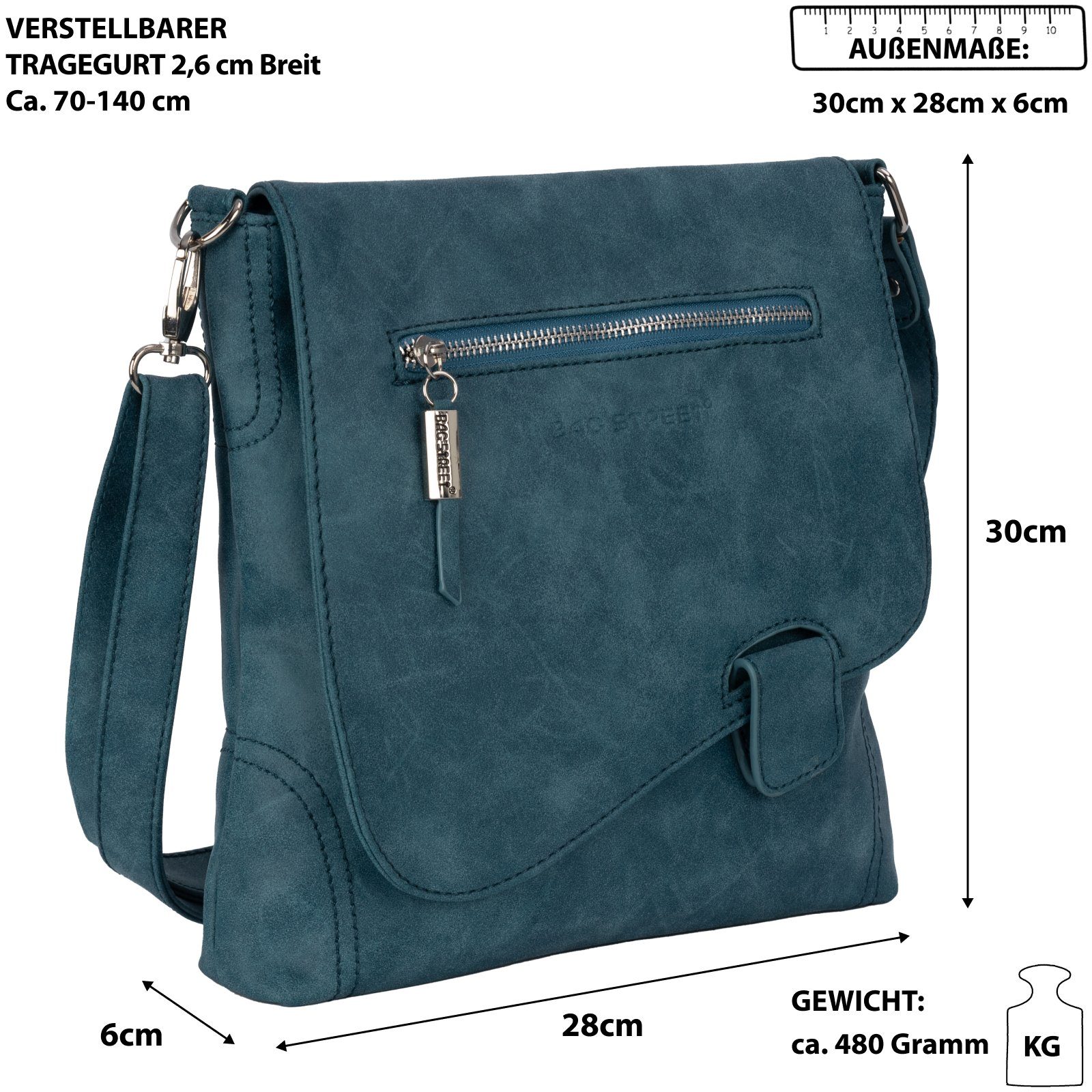 BAG STREET tragbar als Umhängetasche Schlüsseltasche Bag T0104, Umhängetasche Schultertasche Handtasche Street Damentasche BLAU Schultertasche