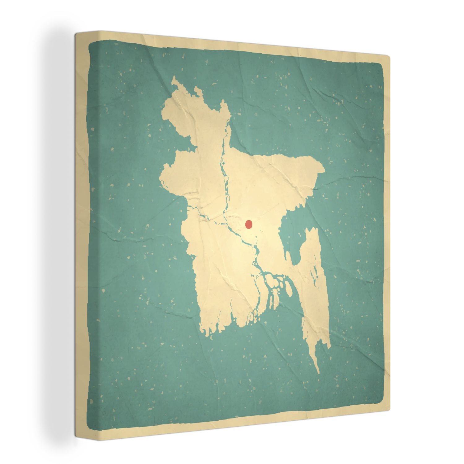 OneMillionCanvasses® Leinwandbild Eine Illustration von Dhaka auf einer Karte von Bangladesch, (1 St), Leinwand Bilder für Wohnzimmer Schlafzimmer
