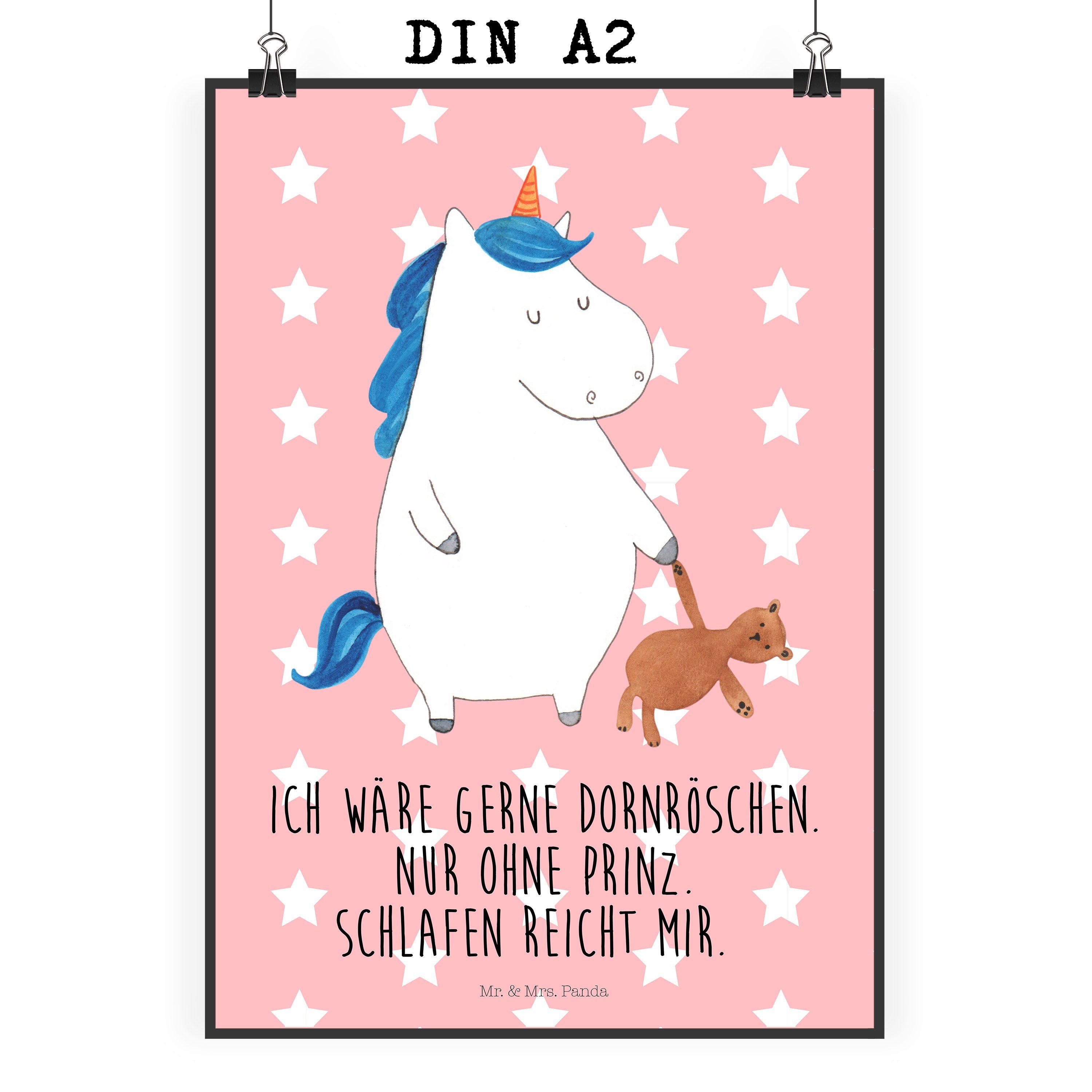Mr. & Mrs. Panda Poster DIN A2 Einhorn Teddy - Rot Pastell - Geschenk, Singleleben, Kinderpos, Einhorn Teddy (1 St)