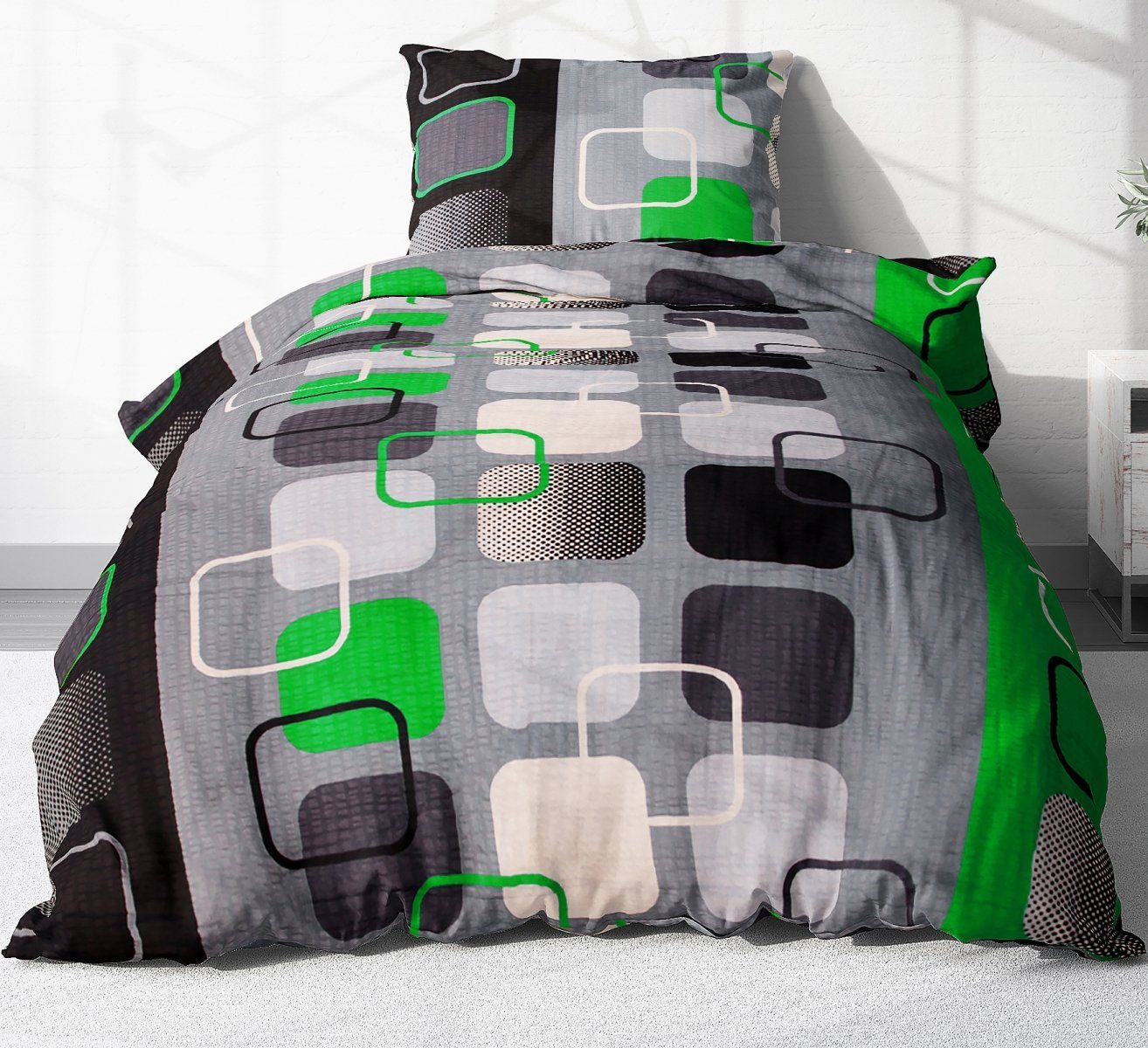 Heubergshop Bettwäsche, Seersucker, 2 teilig, 135x200cm + 80x80cm - Grün 10 günstig online kaufen