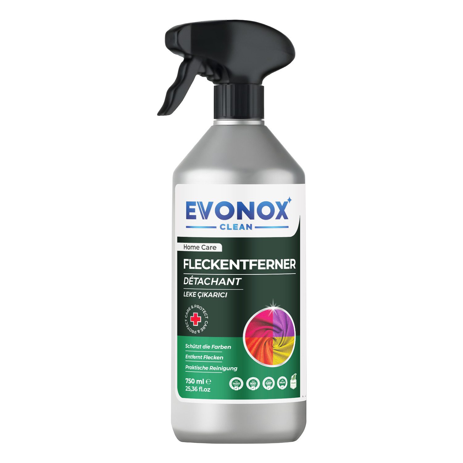 EVONOX Ultra Fleckenentferner 750 ml – Kraftvolle Reinigung, Set 1–3 Fleckentferner (1-St. Praktische Reinigung für Teppiche, Polster, Kleidung, Küche & Bad)