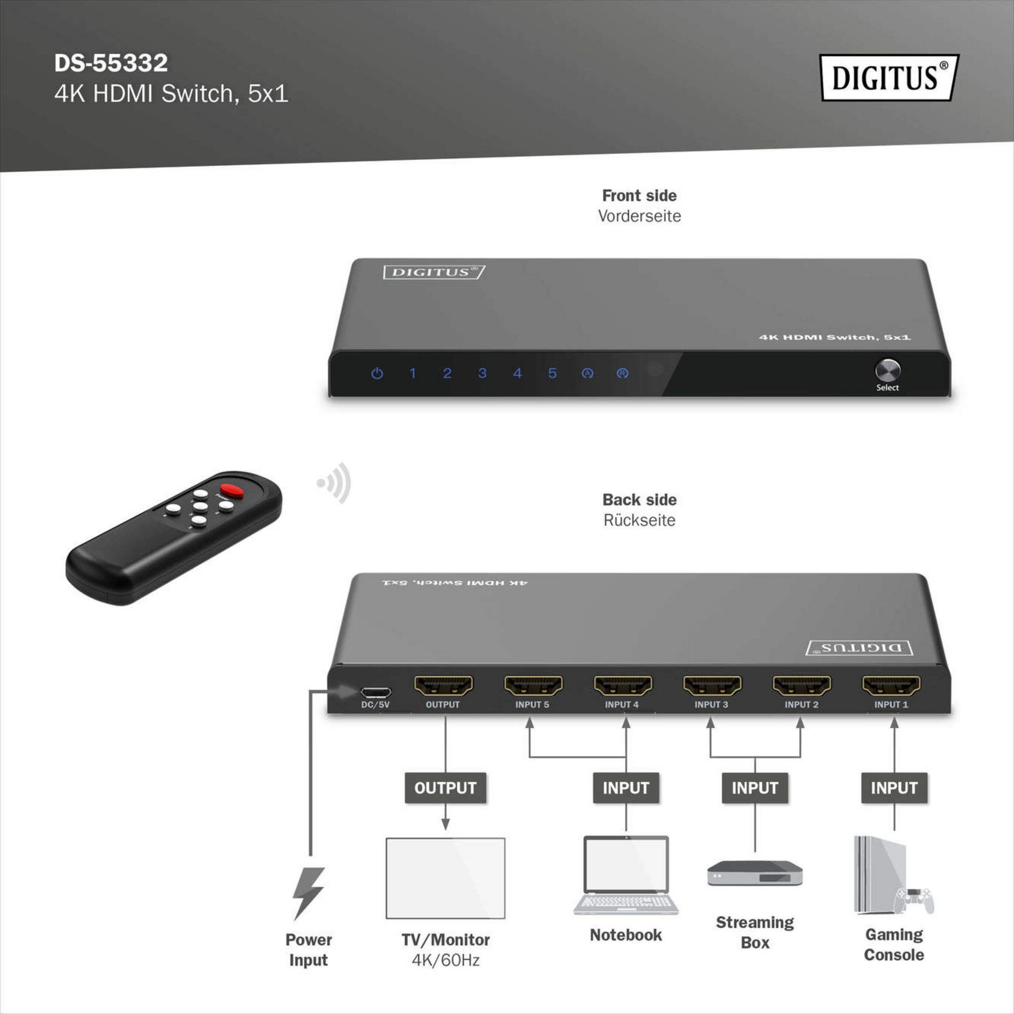 Digitus Digitus 4K HDMI Switch 5x1 HDMI-Adapter