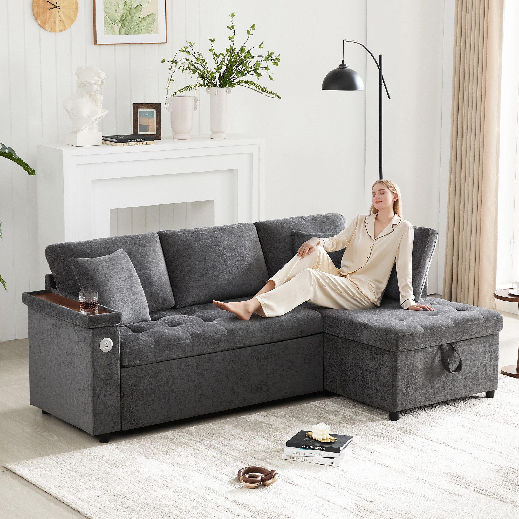 i@home Ecksofa L-Sofa, Schlafsofa,Beige/Grau, mit Stauraum, günstig online kaufen
