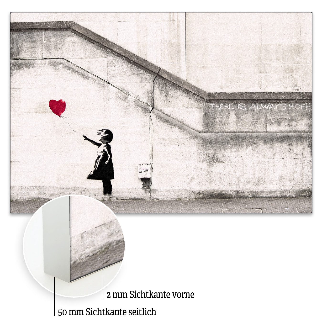 Akustikbild-Manufaktur Bild mit Rahmen „Girl with the Balloon“ – Banksy-Akustikbild für bessere Raumakustik, Schallschutzbild mit sehr guten Schallabsorptions-Eigenschaften