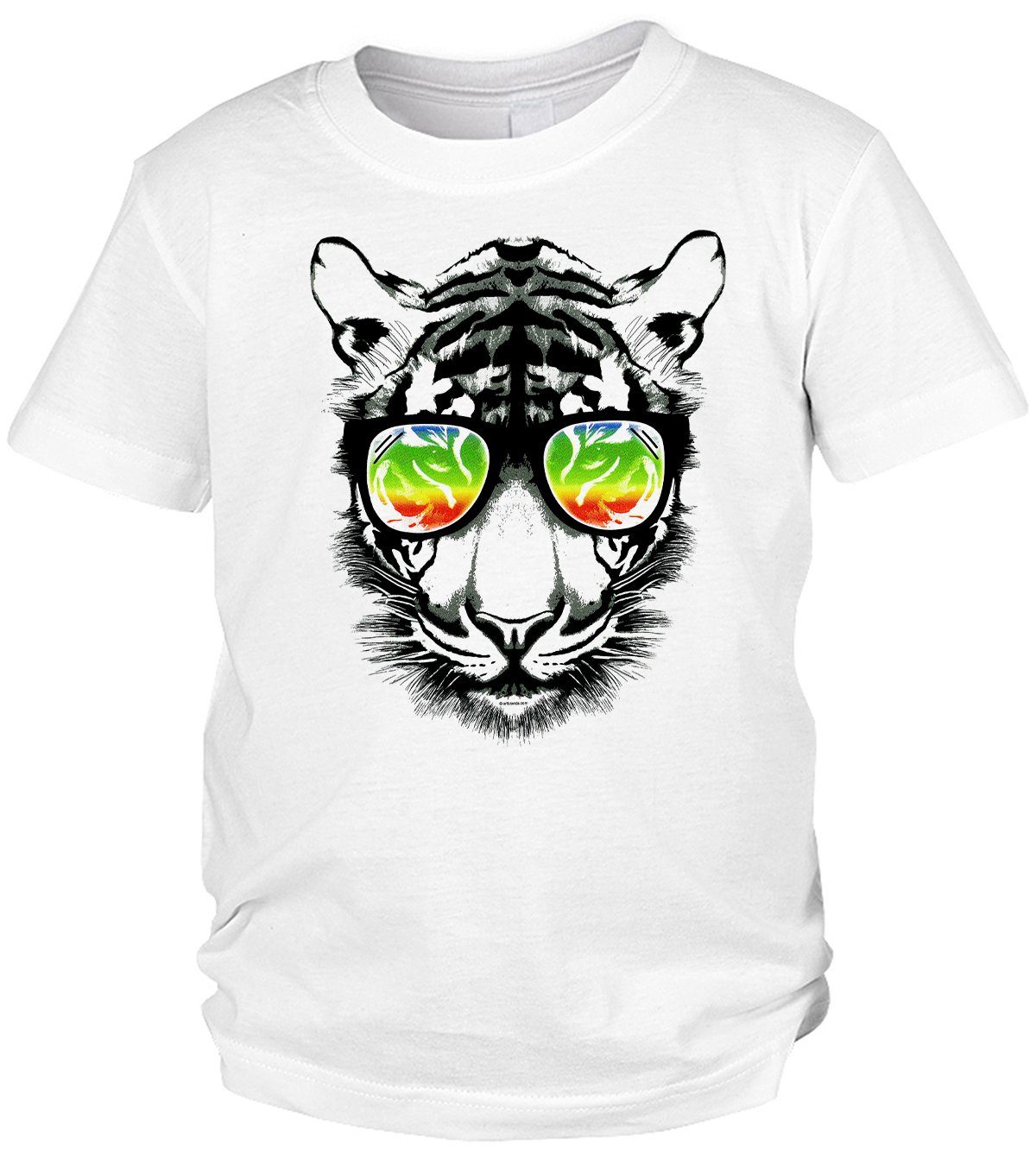 Kindershirt Retro Tiger Shirts - für : Tigershirt buntes Motiv Tiger Print-Shirt Kinder Tini