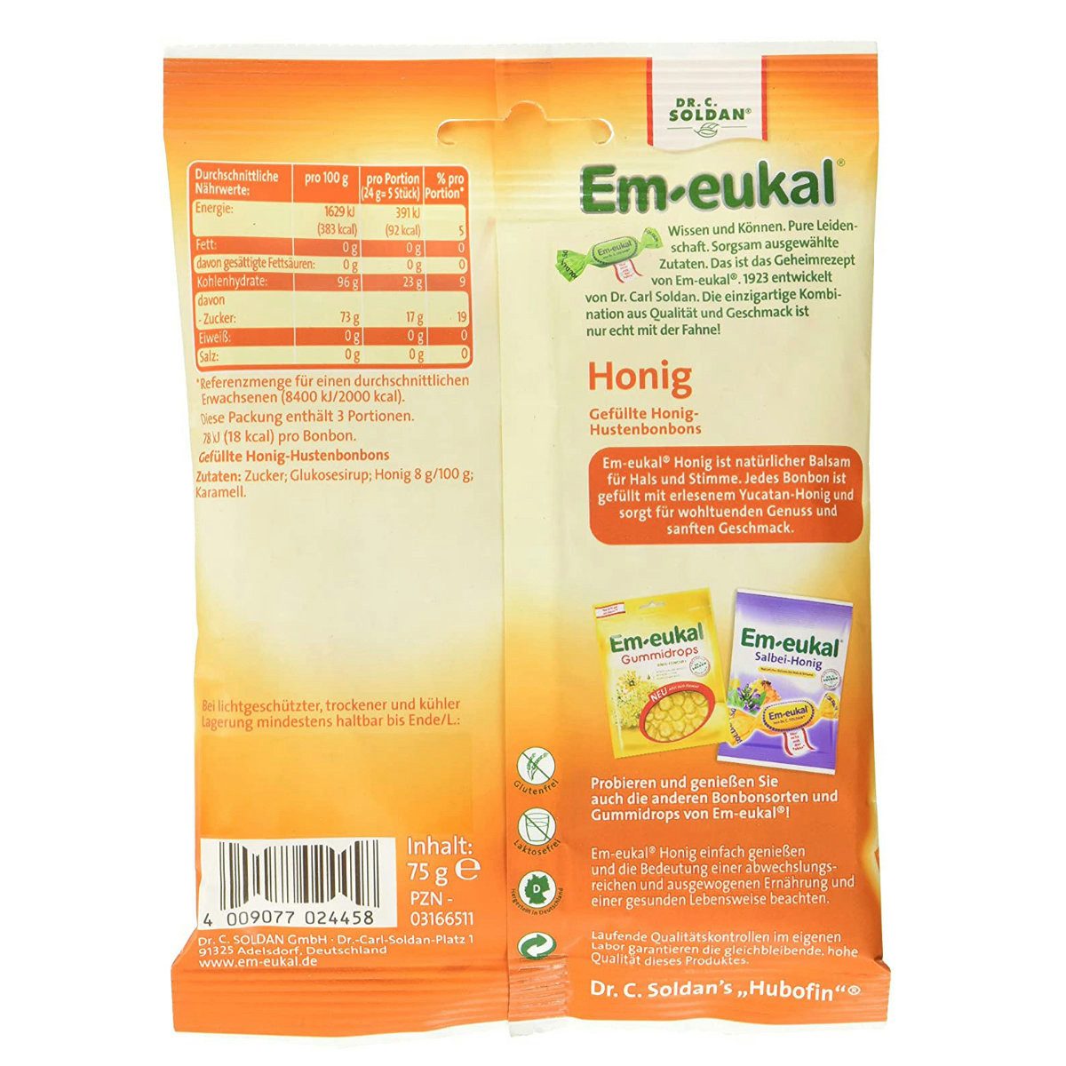 Em-eukal Süßigkeit, Em eukal Honig Hustenbonbons mit flüssiger Honig Füllung 75g