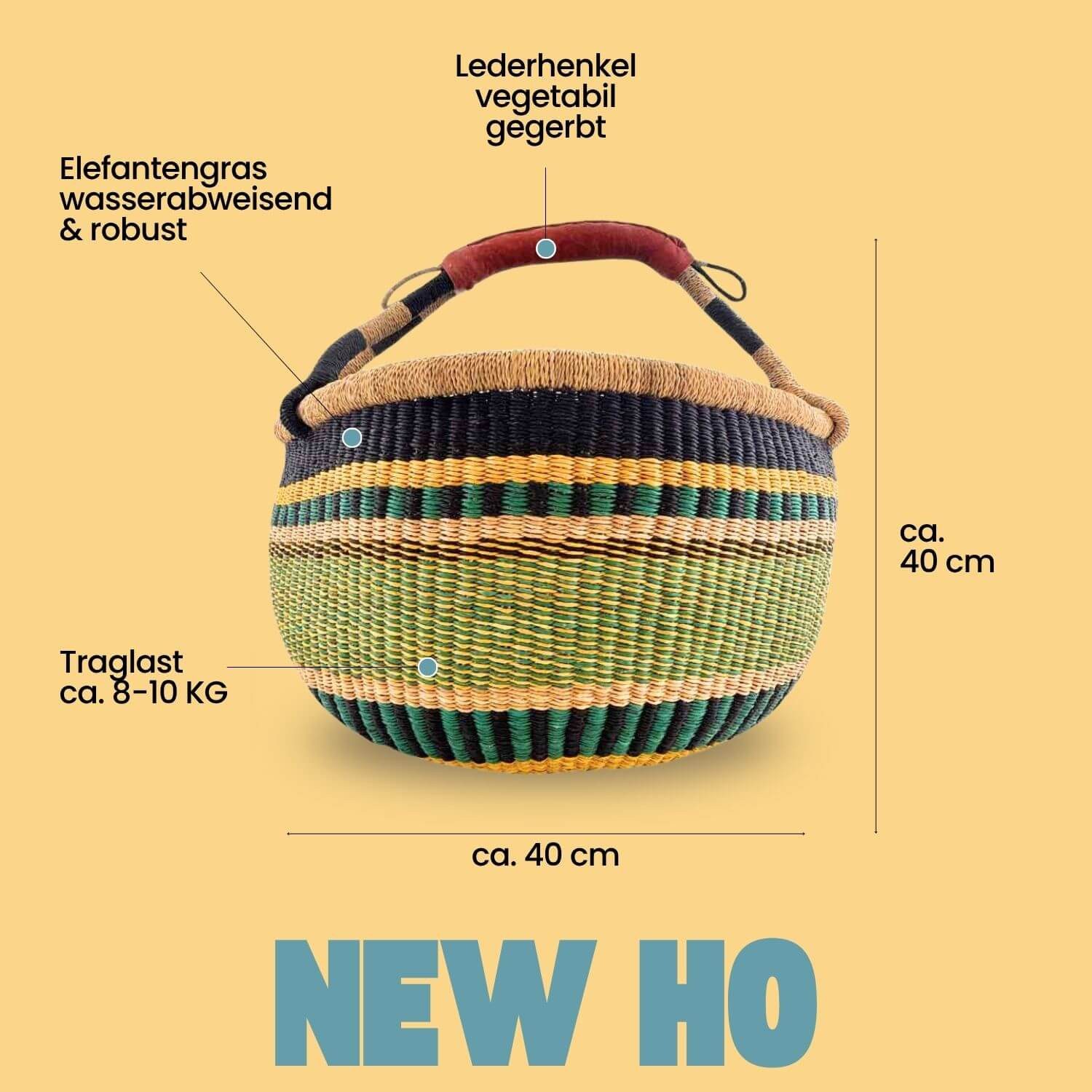 Einkaufskorb Bolga Korb - New Ho - Rund, Kunstvoll geflochtene Bolga Körbe günstig online kaufen