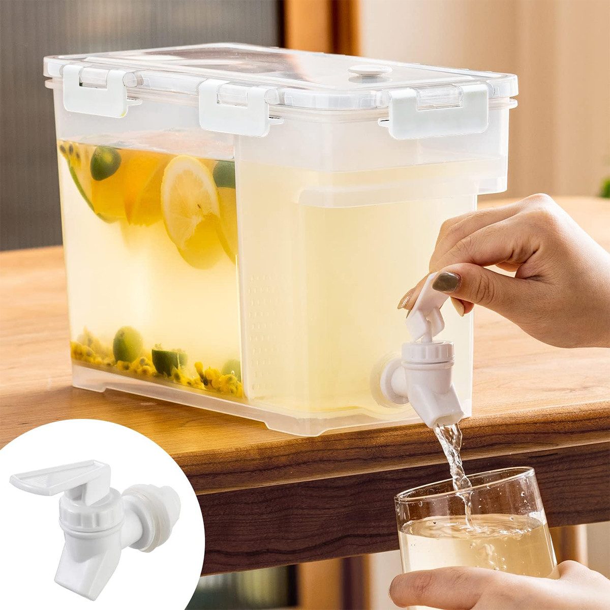 Getränkespender Getränke-Kühleimer mit Wasserhahn,Saftspender für Kühlschrank 3.5L