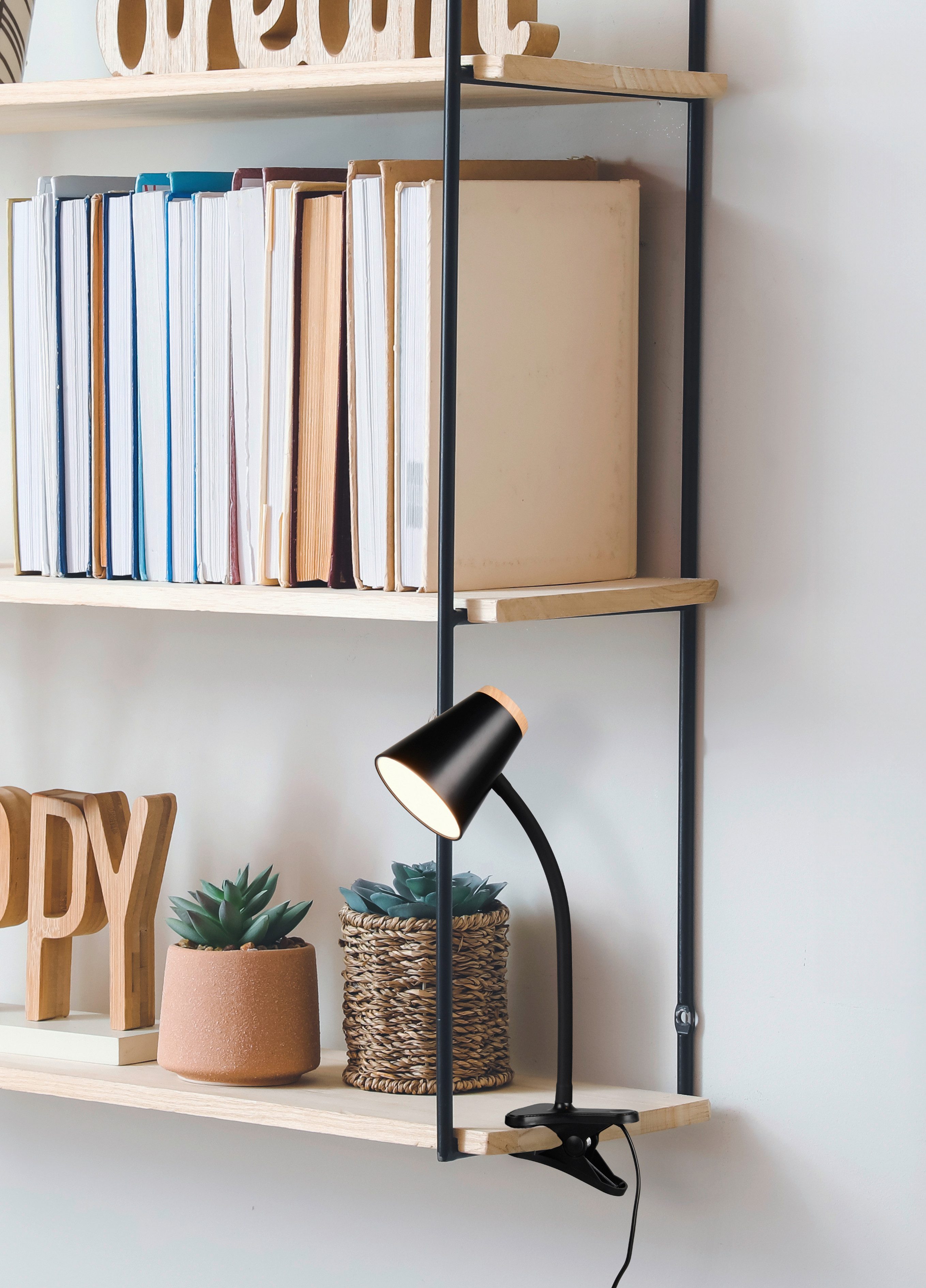 Reality Leuchten LED Klemmtischleuchte PONGO, LED Klemmleuchte mit Kabel und Kippschalter, 4,5W 500 Lumen, Ein-/Ausschalter, LED fest integriert, Warmweiß, 3000K warmweiß, verstellbare Klemmleuchte, Klammer 1-3 cm weit, H.33cm