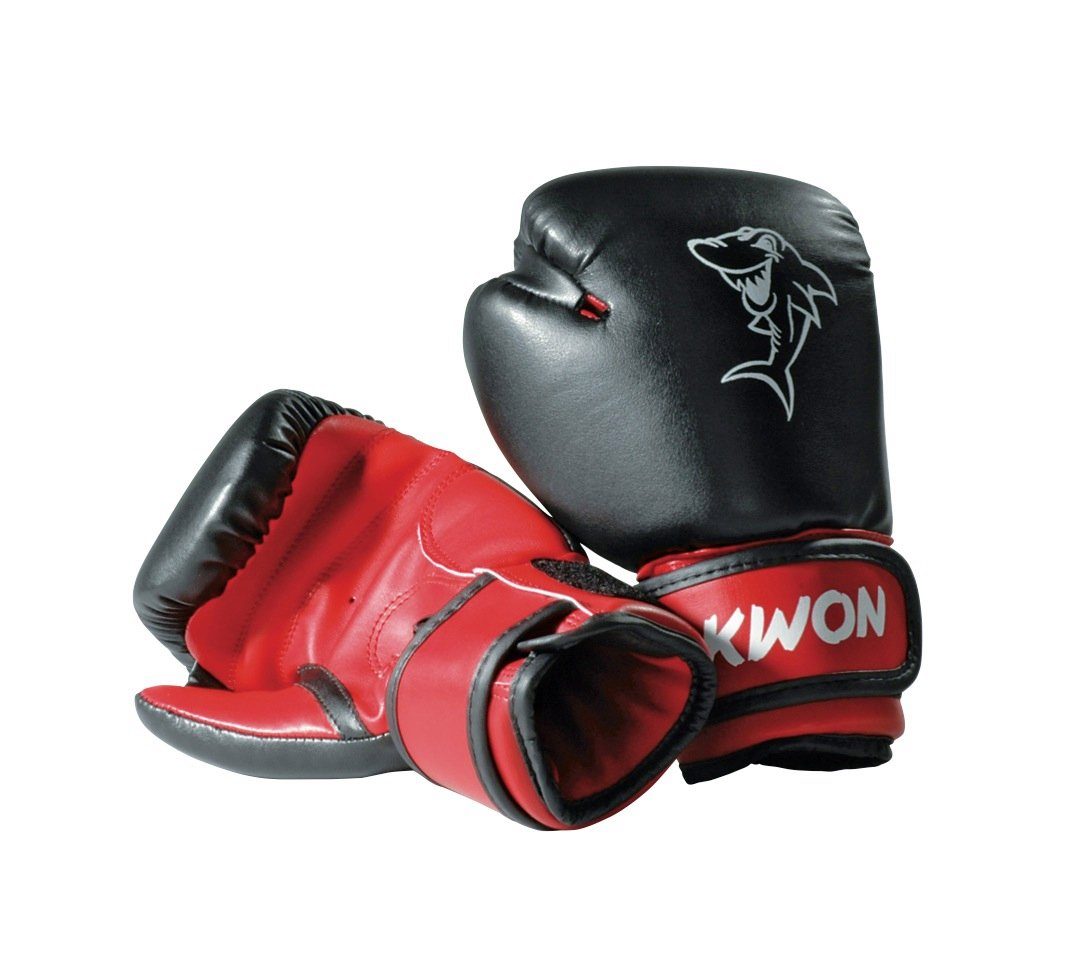 KWON Boxhandschuhe Shark Kinder Junior Box-Handschuhe 4 Unzen Boxen Kickboxen (Kinder, 1 Paar), 4 Unzen, 4 - 7 Jahre, 4250819513291 schwarz/rot