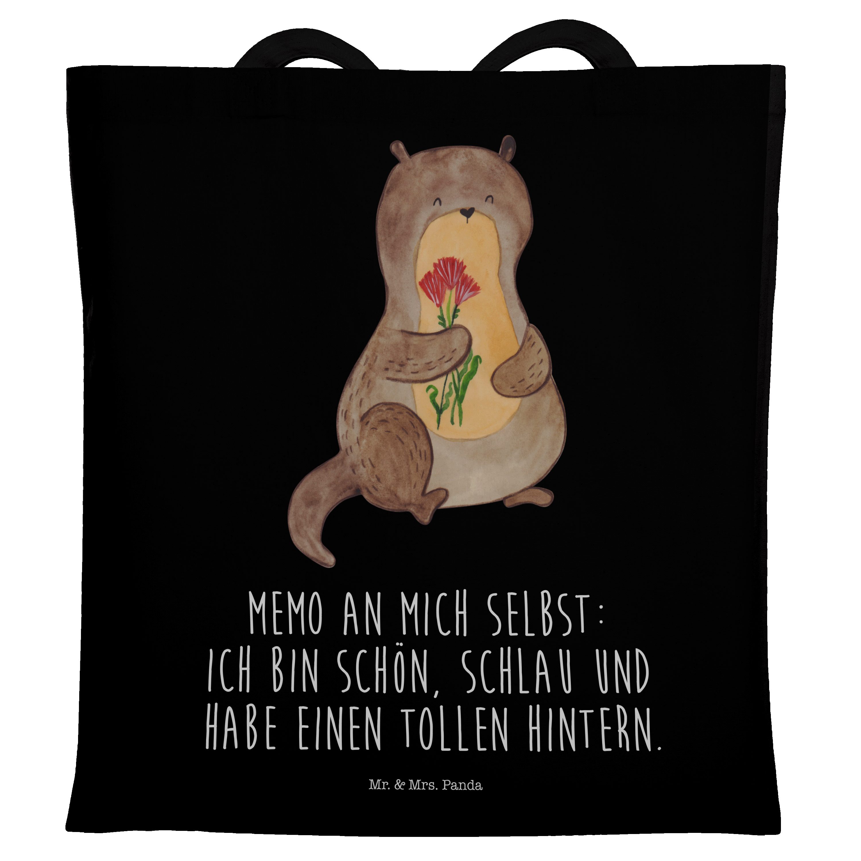 Mr. & Mrs. Panda Tragetasche Otter Blumenstrauß - Schwarz - Geschenk, Jutebeutel, Beuteltasche, Ot (1-tlg)