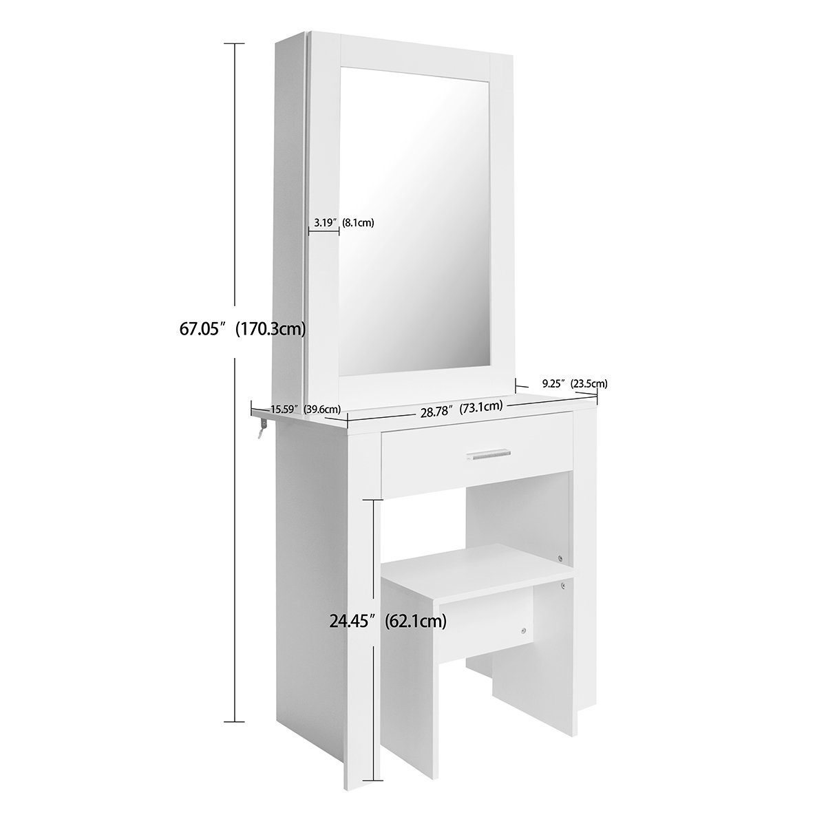 Schminktisch, Kosmetiktisch mit Hocker und Spiegel, Breite 73 cm
