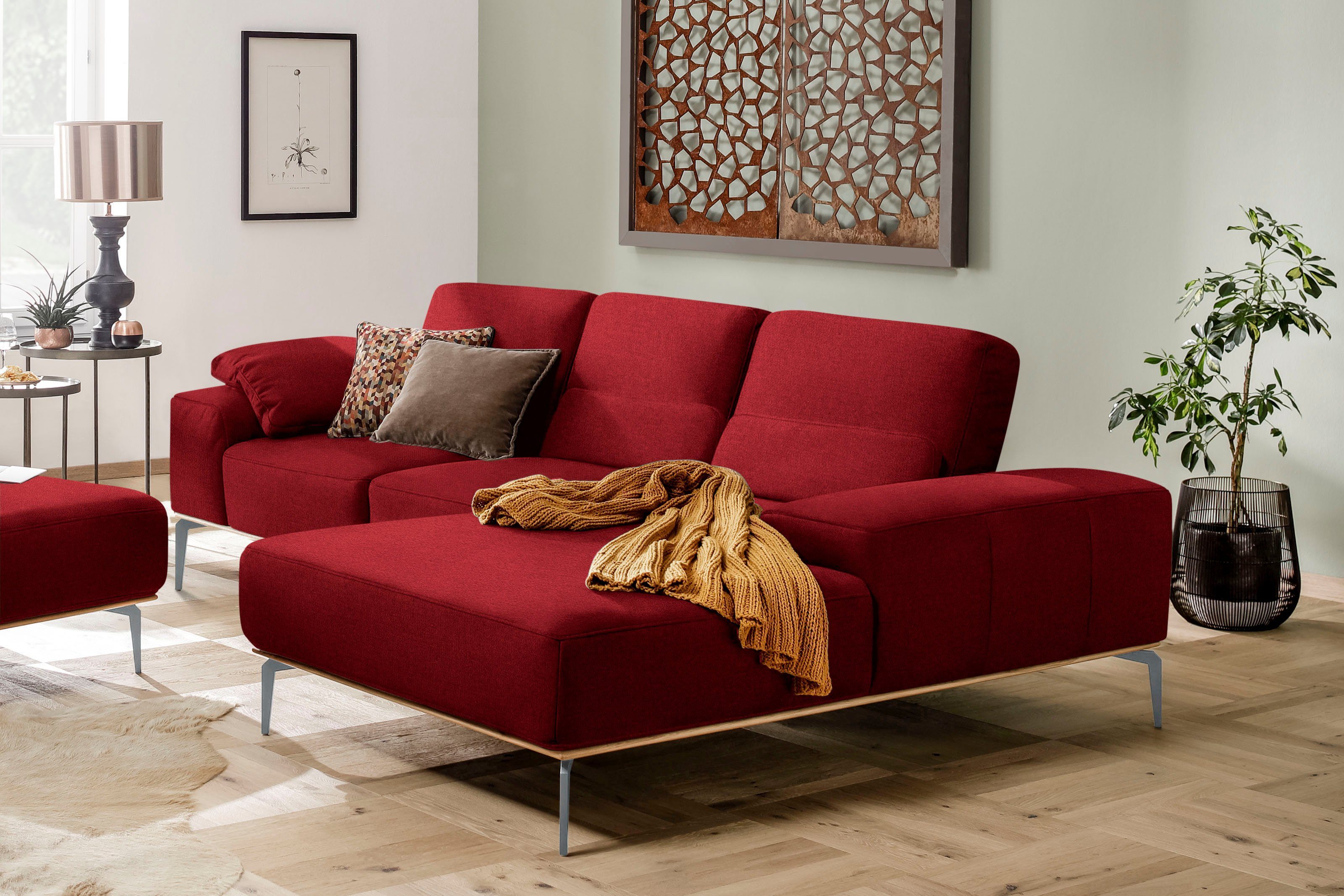 W.SCHILLIG Ecksofa run, mit elegantem Holzsockel, Füße in Silber matt, Breite 279 cm