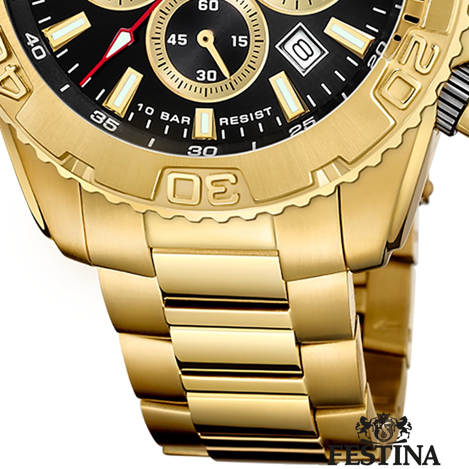 Festina Quarzuhr Festina Herrenuhr Timeless Chronograph, (Chronograph), Herren Armbanduhr rund, Edelstahlarmband gold, Elegant