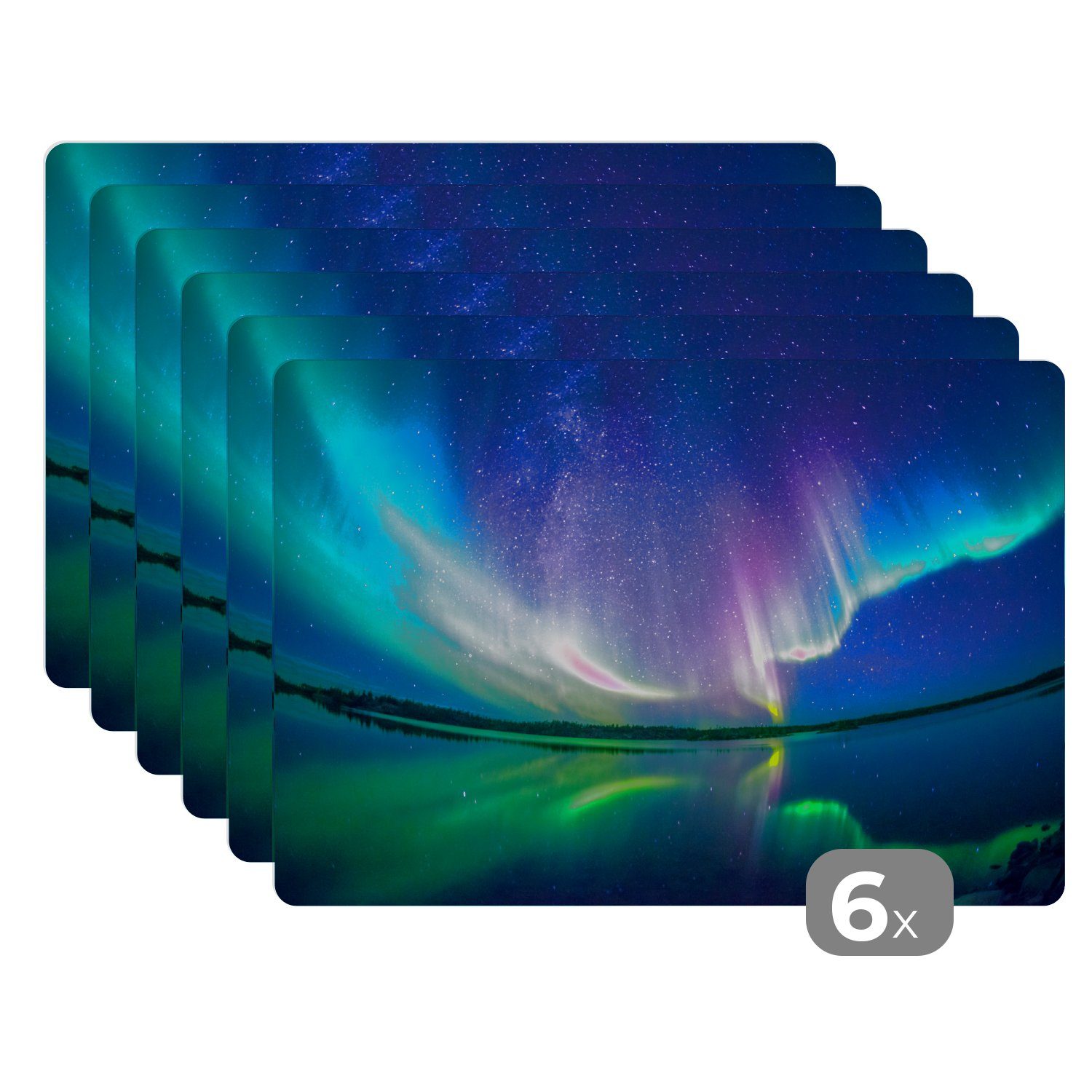 MuchoWow Platzset Nordlicht - Sternenhimmel - Reflexion, (6-St), Platzsets, günstig online kaufen