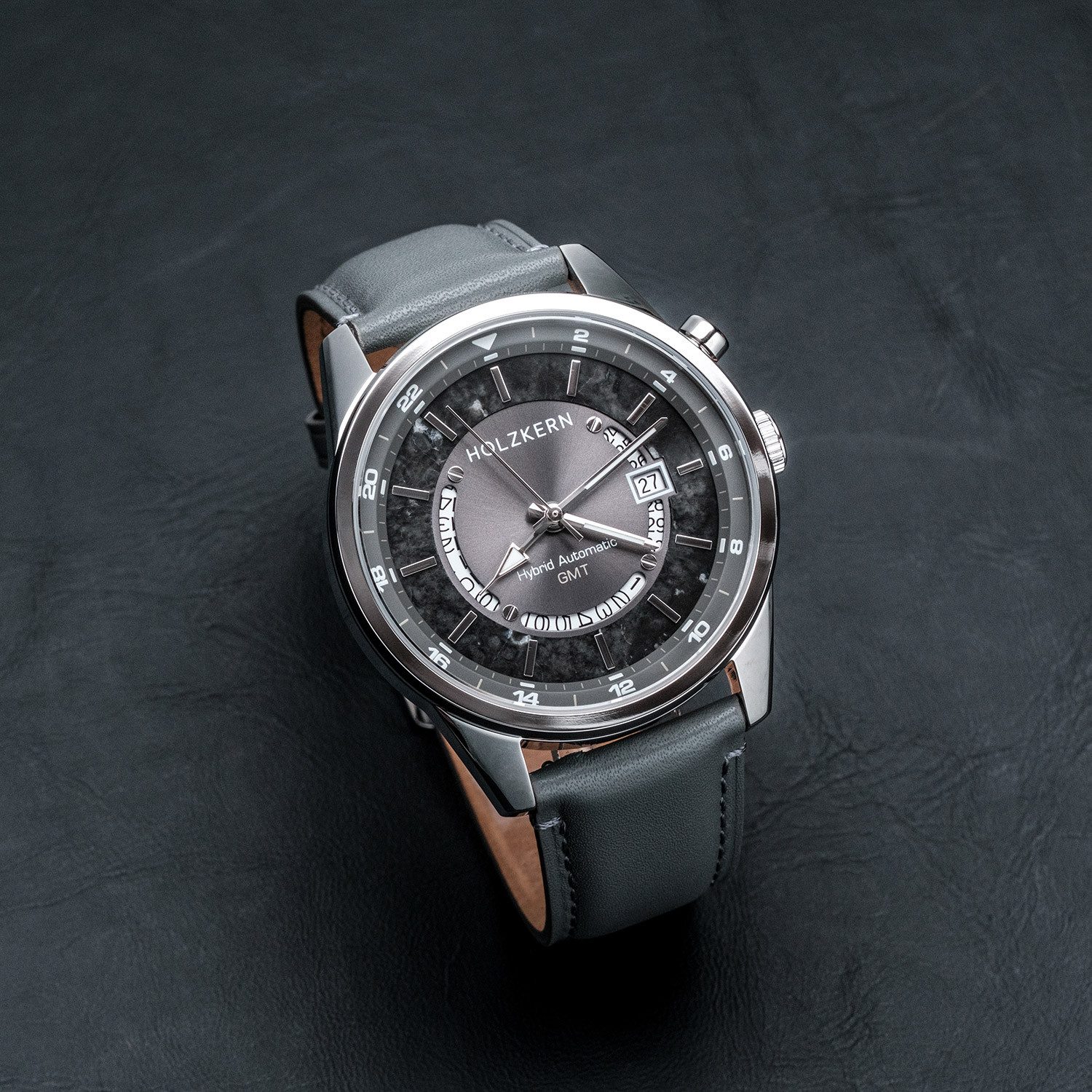 Holzkern Automatikuhr 9010631021207, Herrenuhr GMT Skywhirl Marmor/Silberfarben