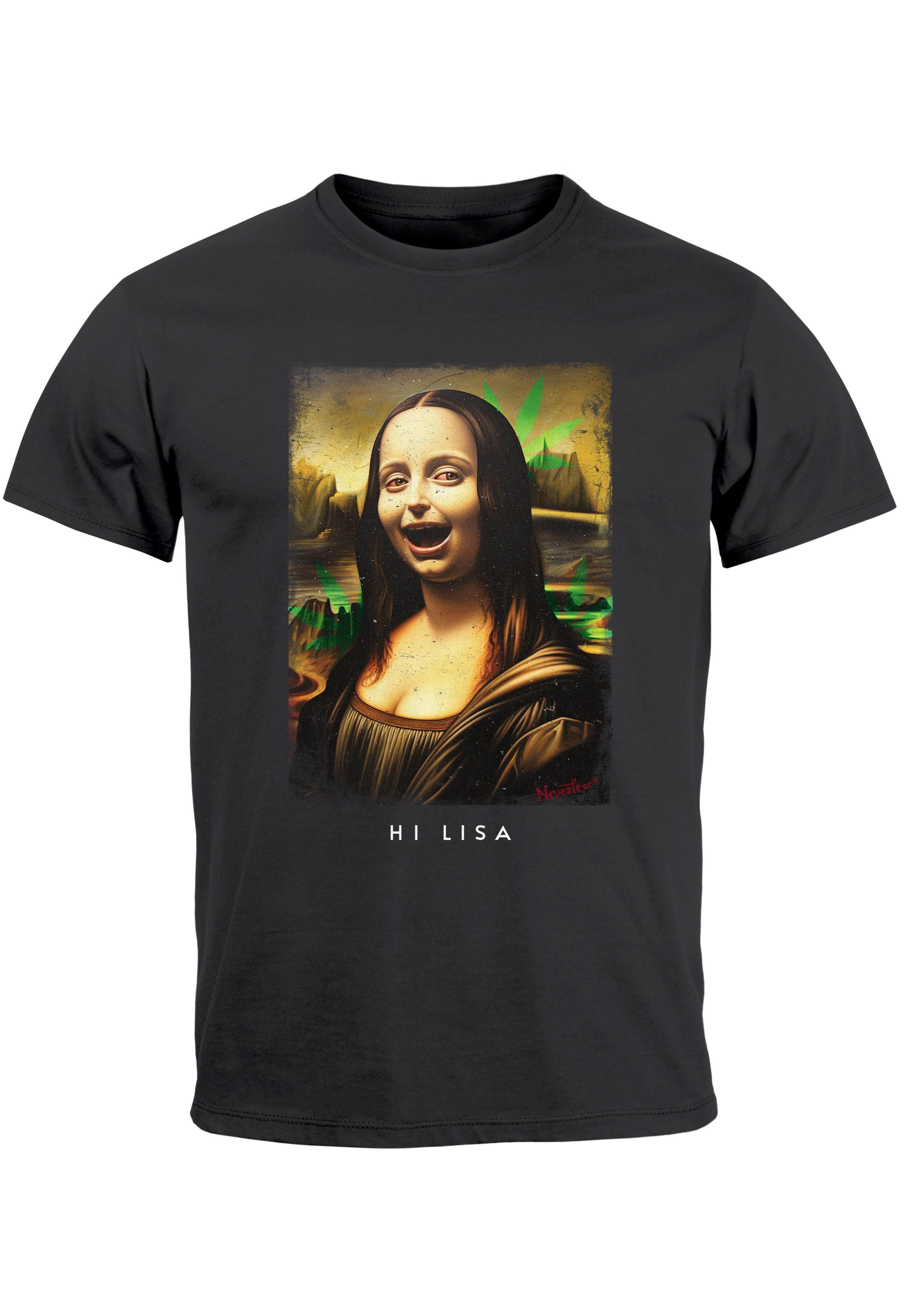 T-Shirt mit MoonWorks Meme Print Stona Aufdruck Lisa Mona Parodie Print Kapuzen-Pullover anthrazit Lisa Herren Print-Shirt