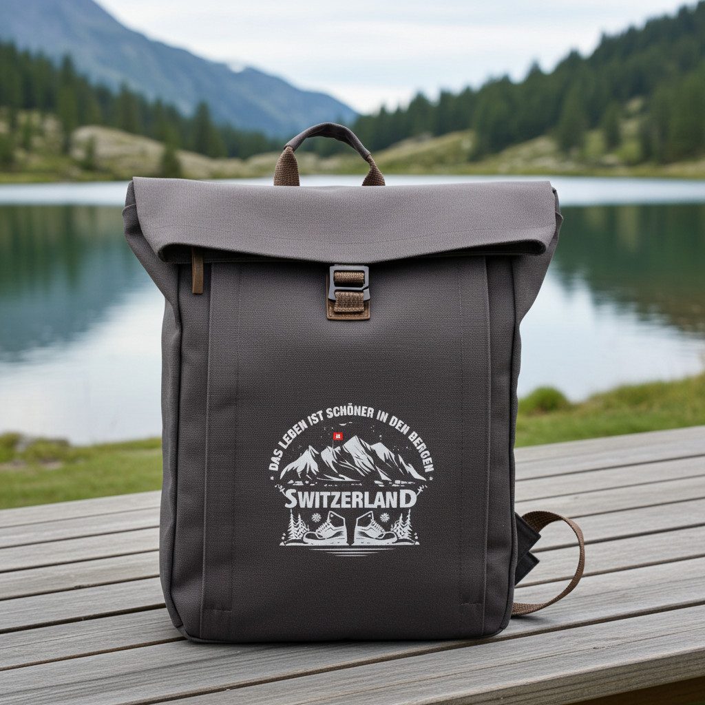 Halfar Wanderrucksack Marken-Rolltop-Rucksack, Anthrazit Baumwolle 19L, PVC frei, Nachhaltiger Rucksack mit gepolstertem Boden & edlen Metall-Details