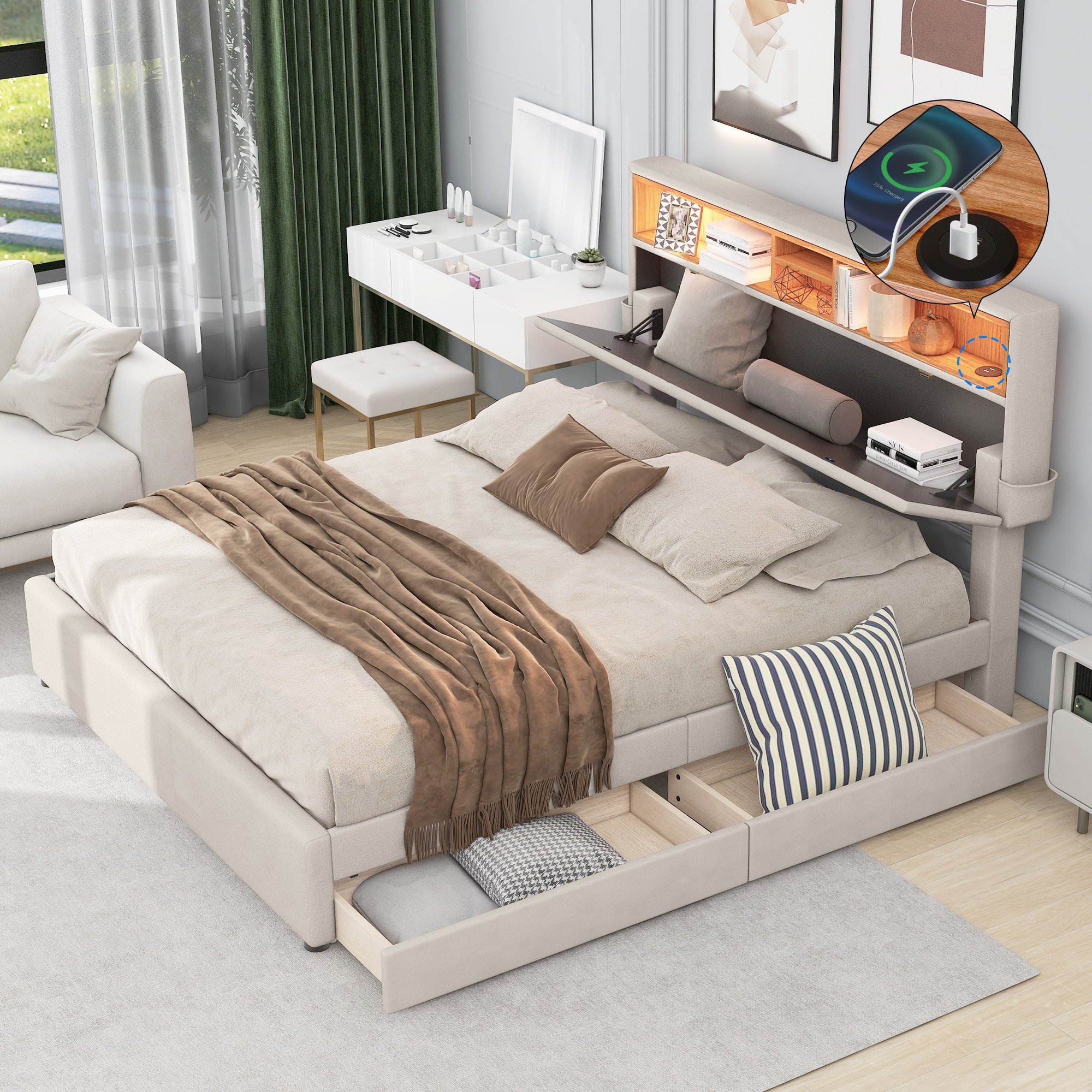 OKWISH Polsterbett Doppelbett Stauraumbett mit Lattenrost günstig online kaufen