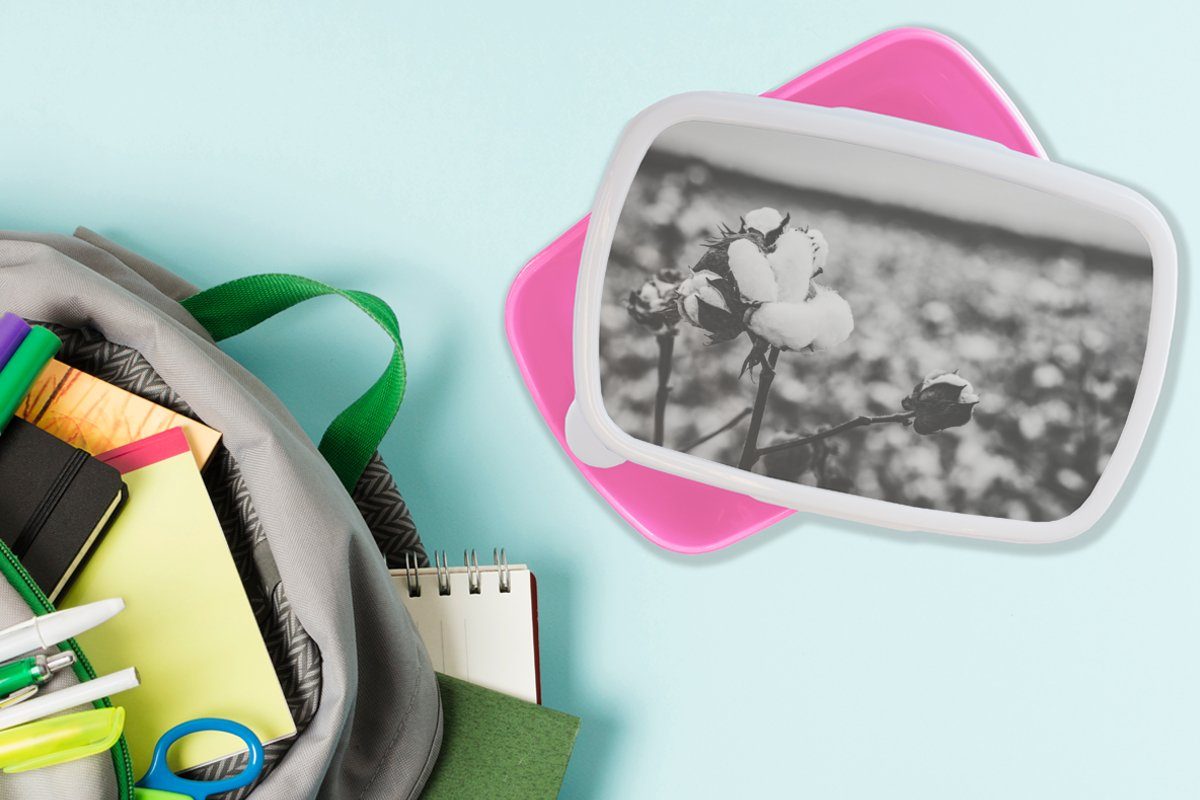 Kinder, Snackbox, Weiß, - Schwarz Kunststoff Mädchen, für MuchoWow Baumwolle (2-tlg), Erwachsene, - Brotbox Pflanzen Kunststoff, - Lunchbox Brotdose rosa