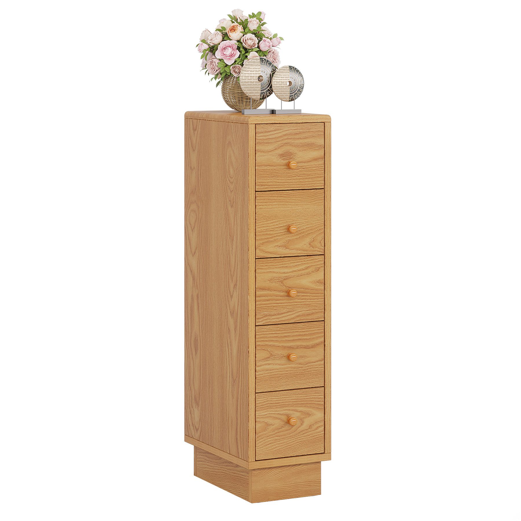 Tribesigns Kommode schmale Kommode mit 5 Schubladen, Eiche,100 × 40 × 25 cm