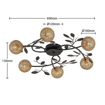 Lucande Deckenleuchten Evory, dimmbar, Leuchtmittel nicht inklusive, Marokkanisch / Orientalisch, Eisen, Schwarz, gold, 6 flammig, G9