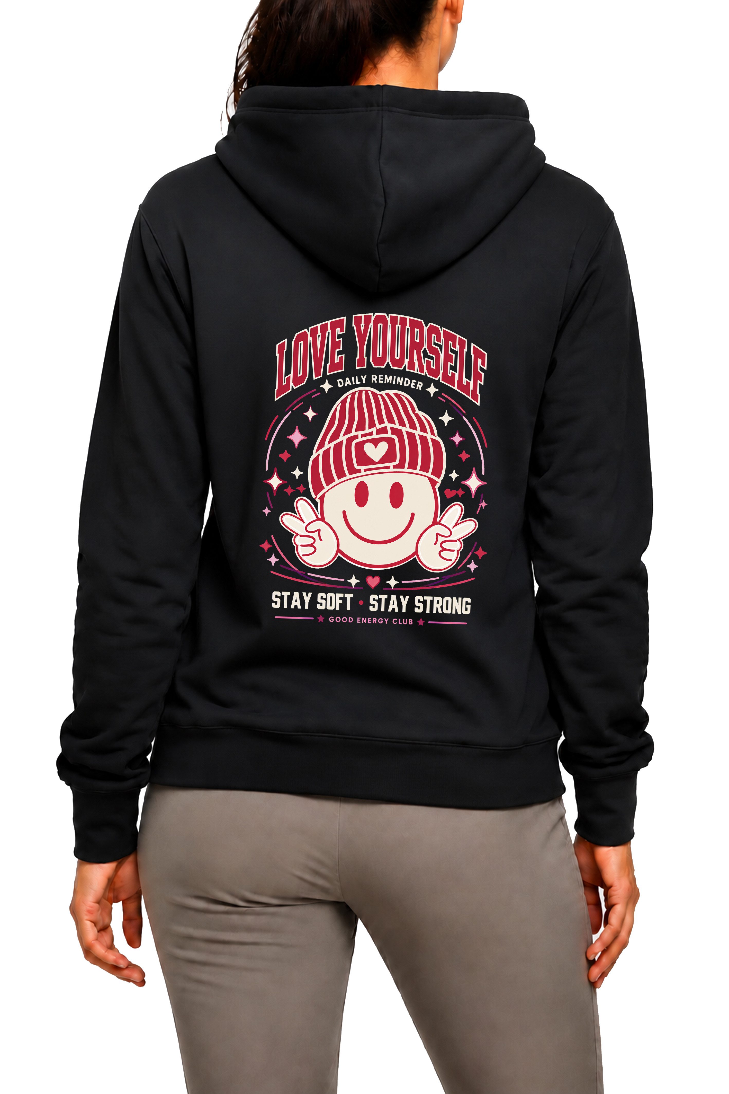 Banco Hoodie Damen Love Yourself Smile Liebe Love Kapuzenpullover Langarm Kapuzenpullover mit 2 Eingriffstaschen