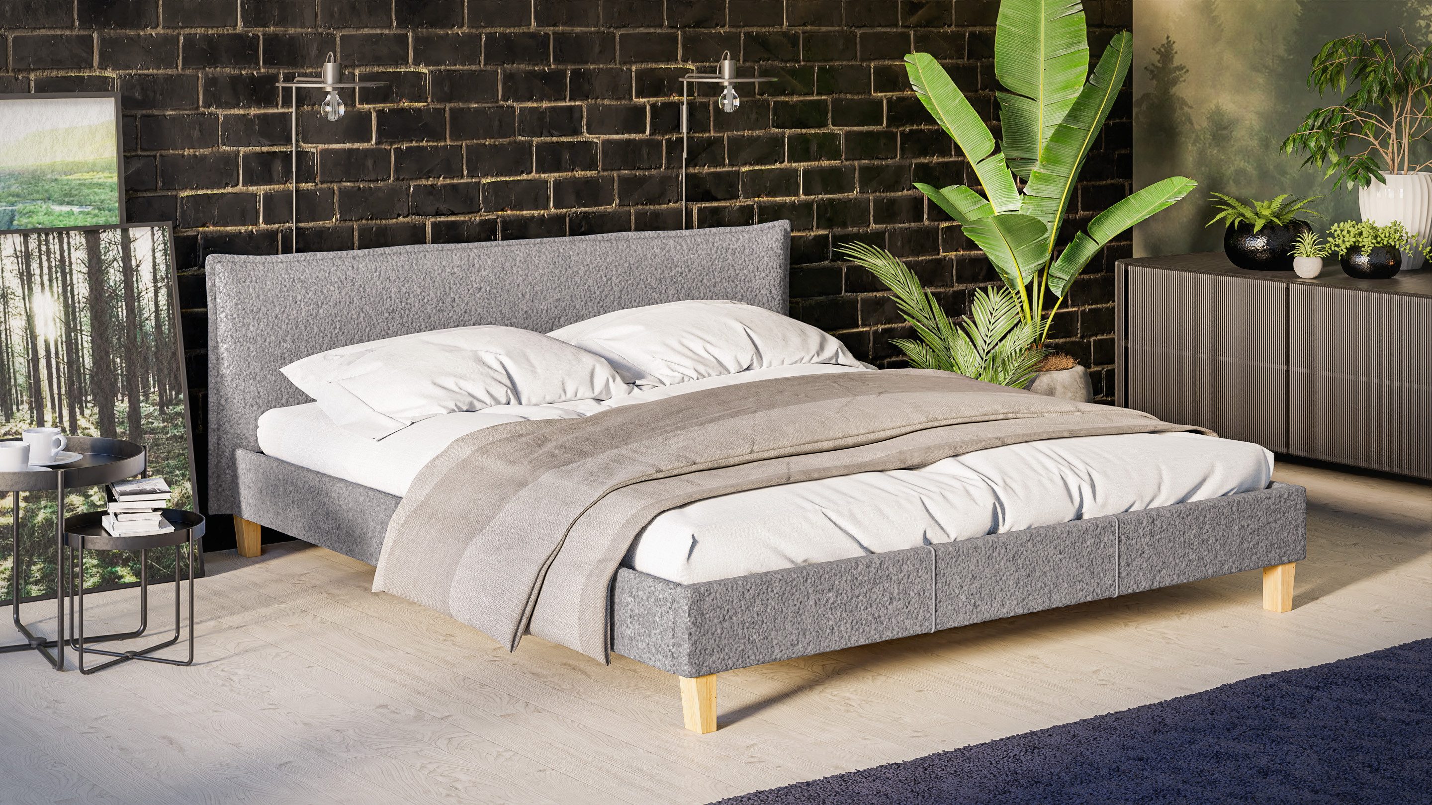 S-Style Möbel Polsterbett Salvatore, Boucle Stoff günstig online kaufen