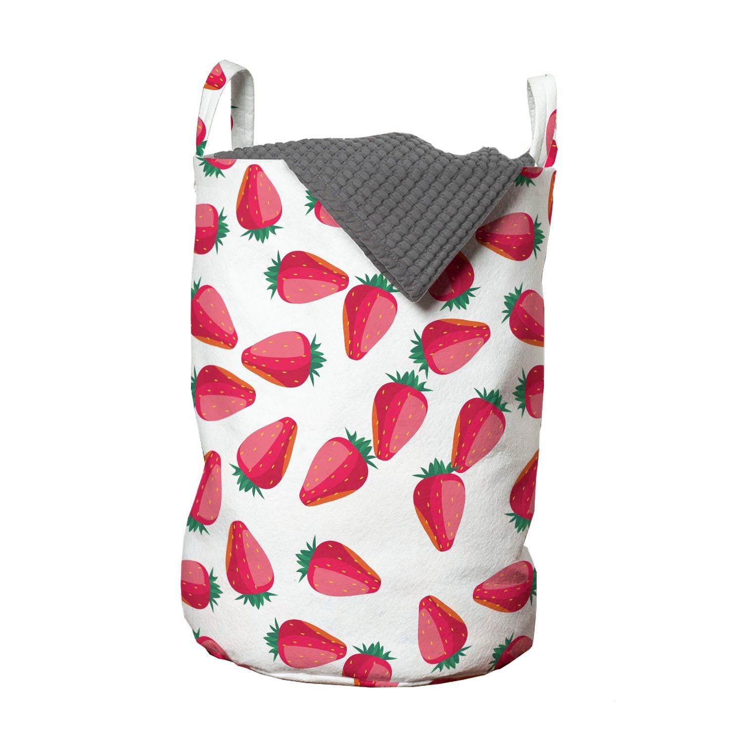 Abakuhaus Wäschesäckchen Wäschekorb mit Griffen Kordelzugverschluss für Waschsalons, Erdbeere Cartoonish Reife Früchte