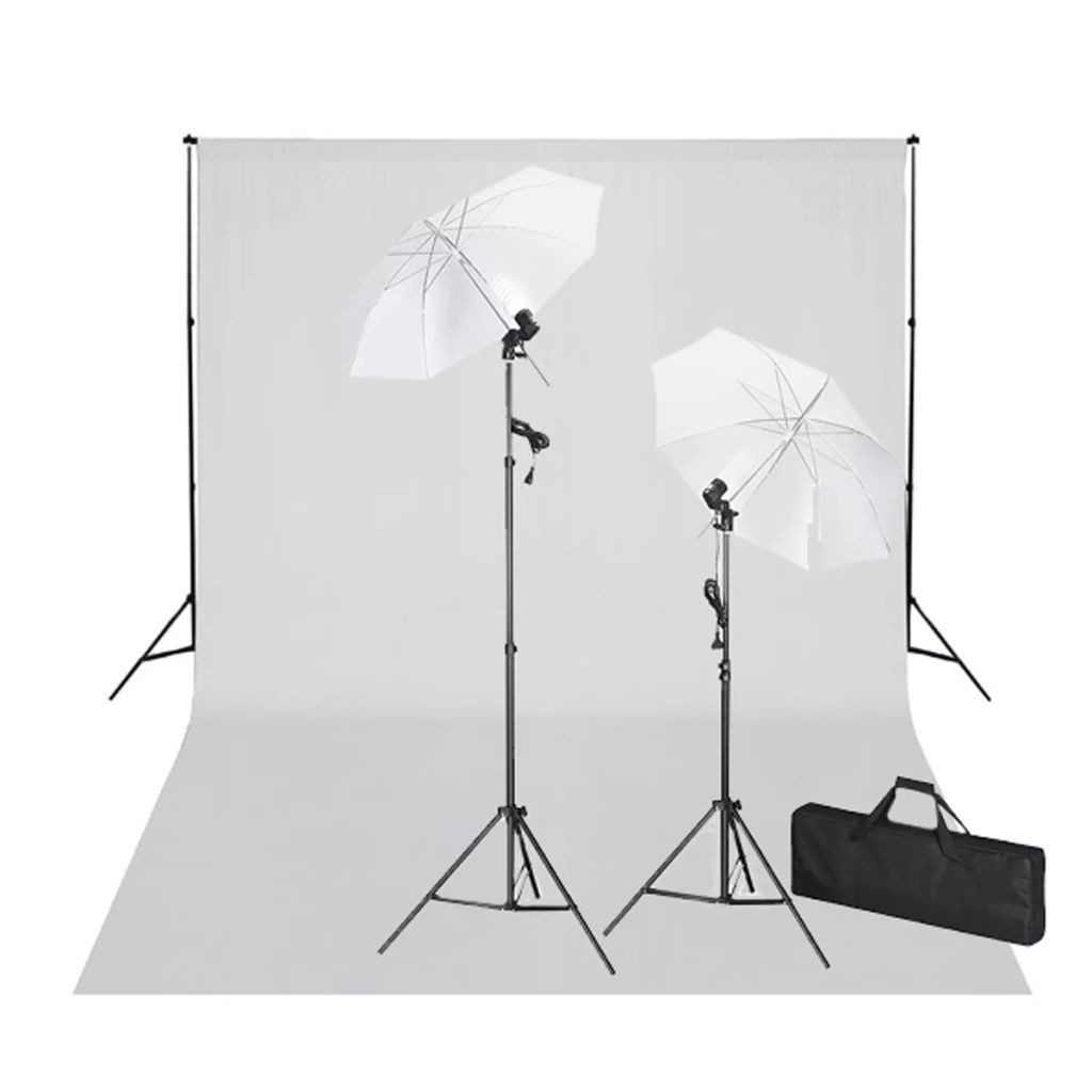 vidaXL Fotohintergrund Fotostudio Set mit Weißem Hintergrund 600300 cm Leuchten