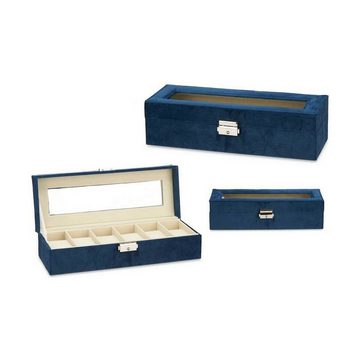 Gift Decor Dekoobjekt Uhrenbox Blau Metall Samt 30,5 x 8,5 x 11,5 cm 6 Stück