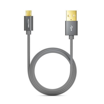 deleyCON deleyCON Micro USB Kabel 1m Nylon + Metallstecker - Grau Smartphone-Kabel