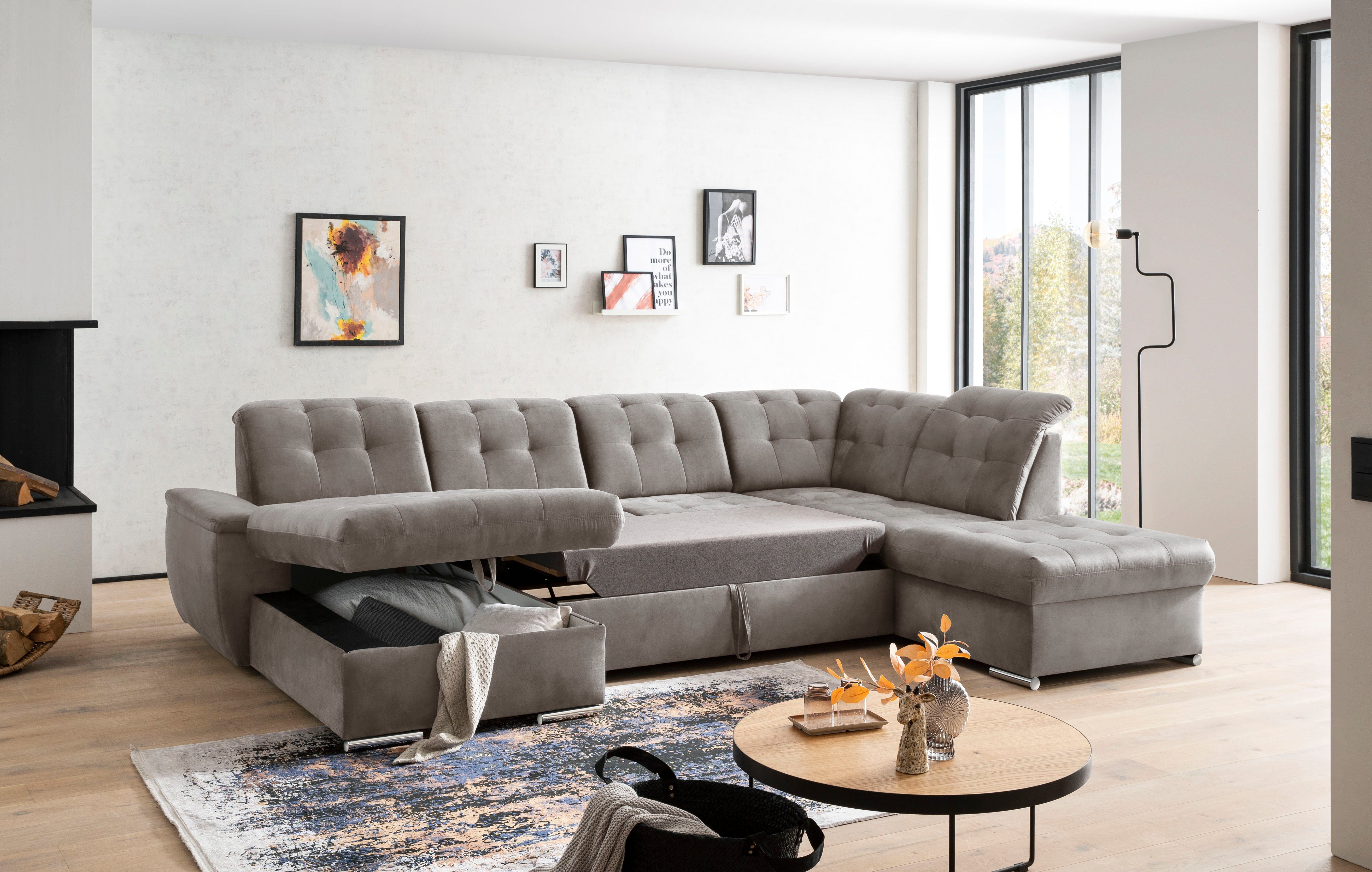 fashion - und exxpo Kopfteilverstellung, 6x 4 Bettfunktion Bettkasten taupe mit sofa Teile, Wahlweise Wohnlandschaft,