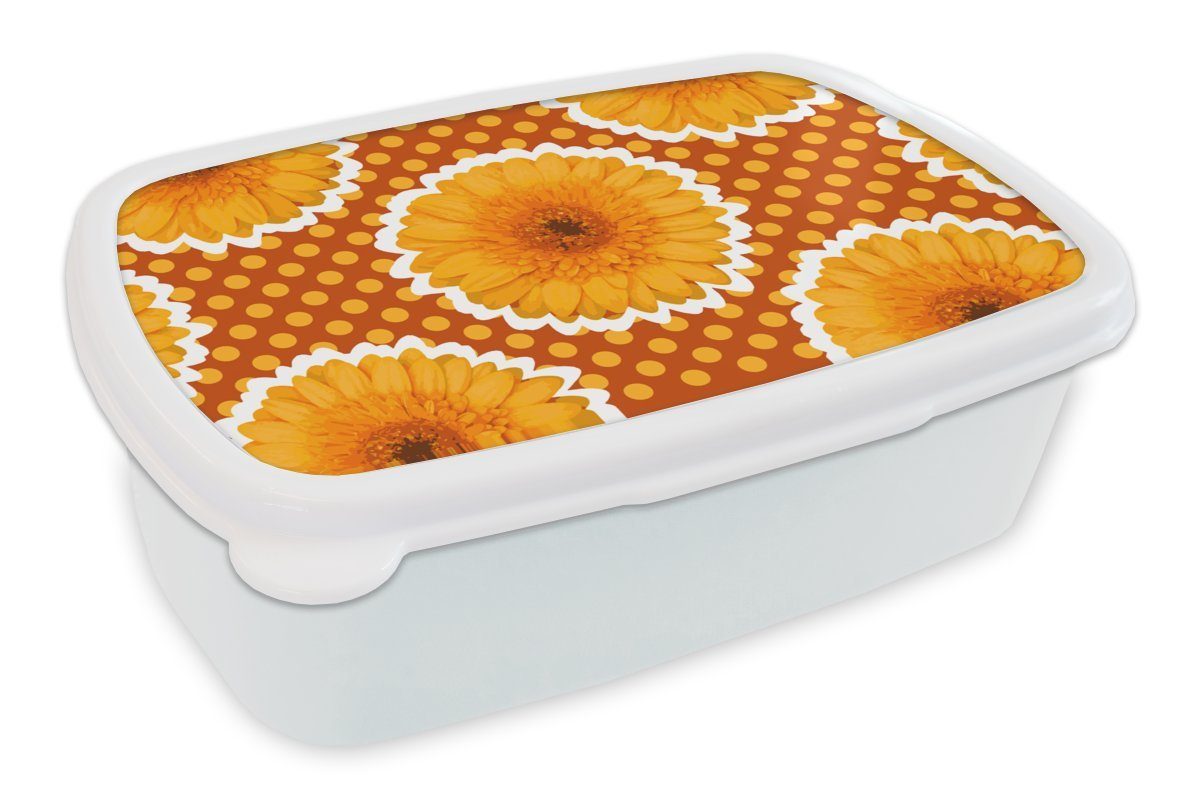 MuchoWow Lunchbox Blumen - Punkte - Vintage - Muster, Kunststoff, (2-tlg), Brotbox für Kinder und Erwachsene, Brotdose, für Jungs und Mädchen weiß