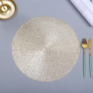 Platzset, 15 Zoll runde Metall-Tischsets, geeignet zur Dekoration des Esstisches, FIDDY, 4er-Set, goldene konzentrische Kreise.