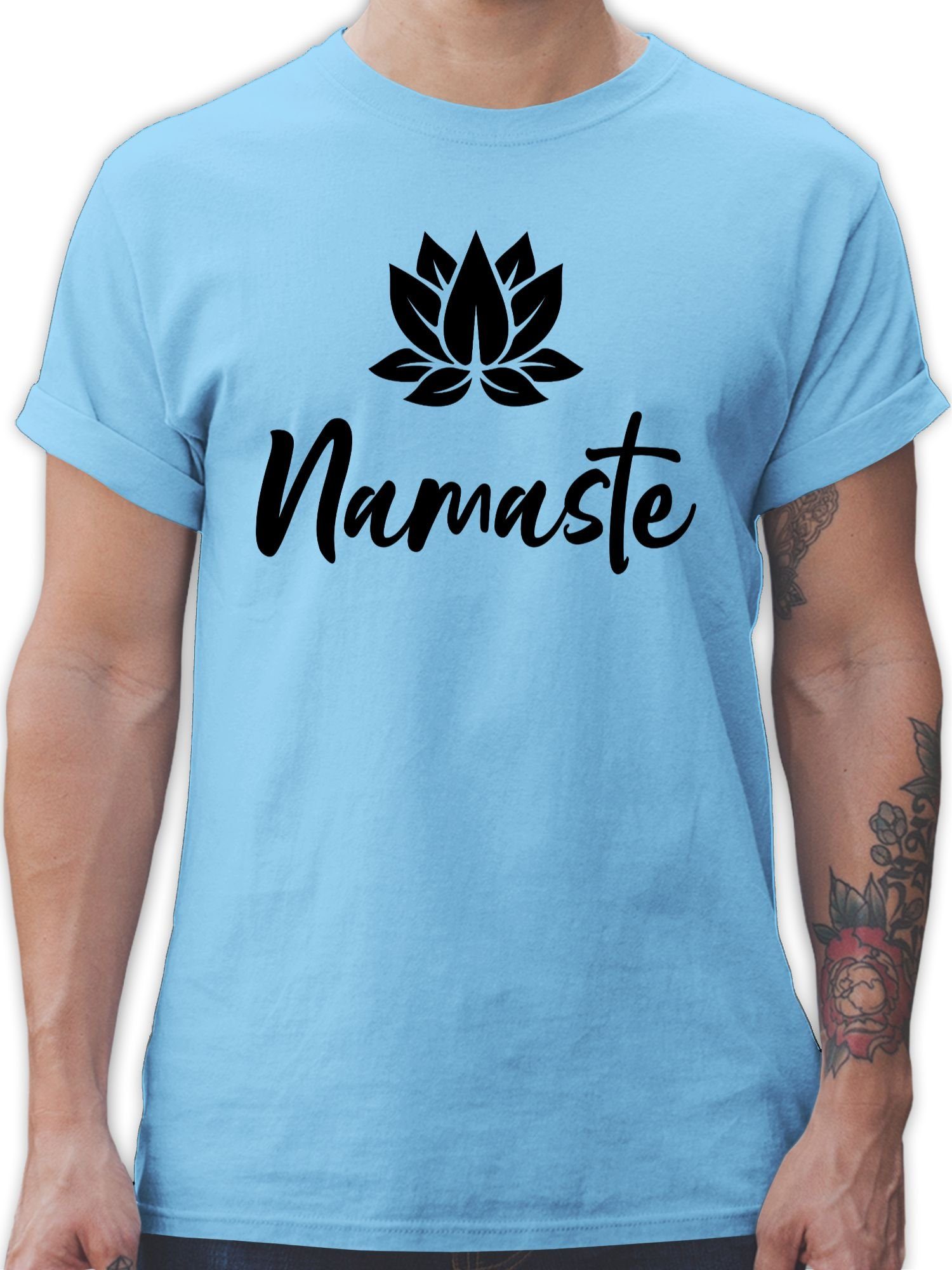 Shirtracer T-Shirt Namaste mit Lotusblüte schwarz Yoga und Wellness Geschenk 02 Hellblau