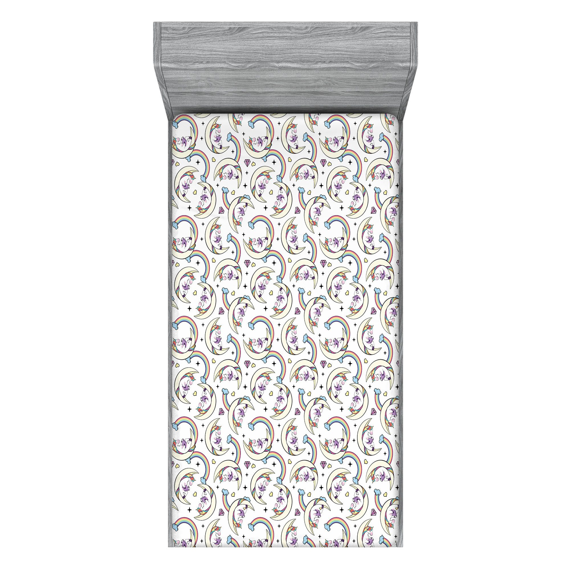 Abakuhaus Spannbettlaken Soft Dekorativer Stoff Bettwäsche Rund-um Elastischer Gummizug, Regenbogen Bookworm Einhorn