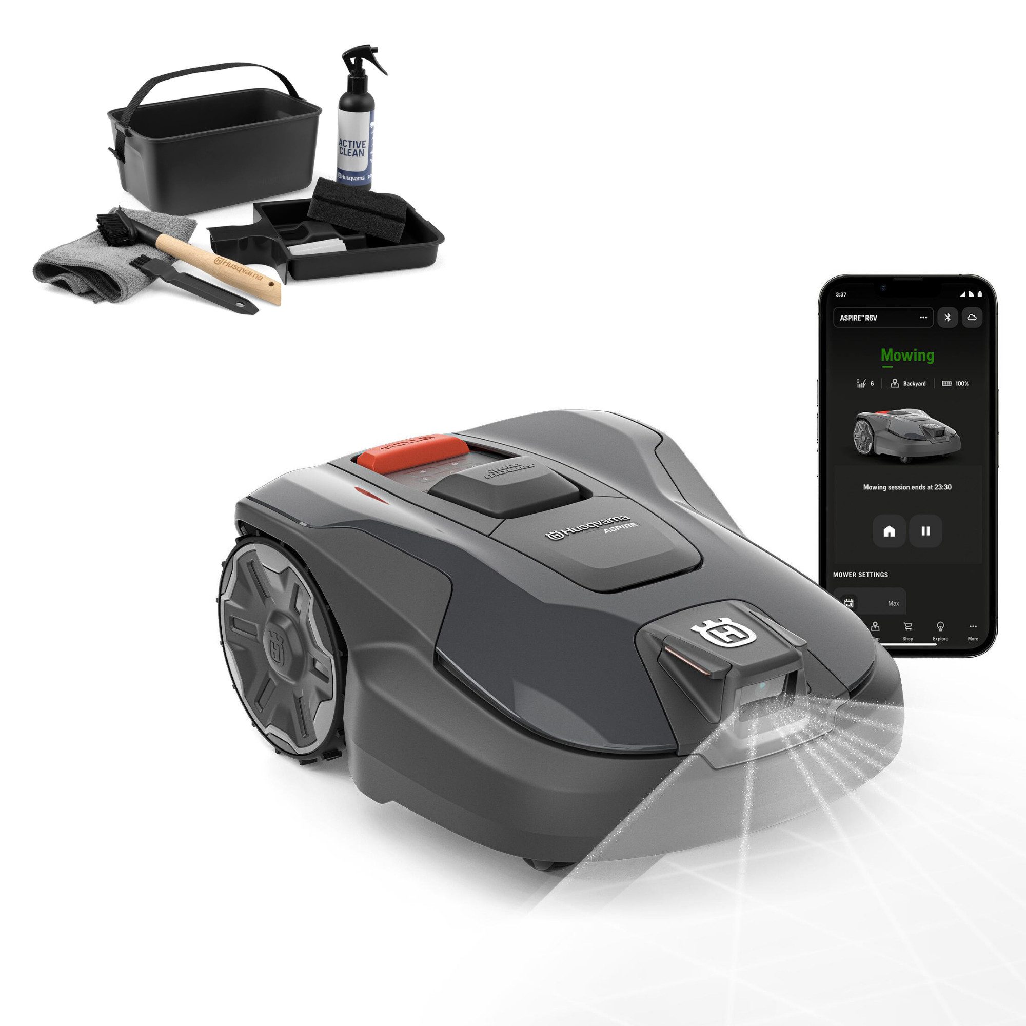 Husqvarna Rasenmähroboter Automower® Aspire R6V, bis 600 m² Rasenfläche, ohne Begrenzungskabel, AI Vision, GPS-Navigation, inkl. Cleaning Kit