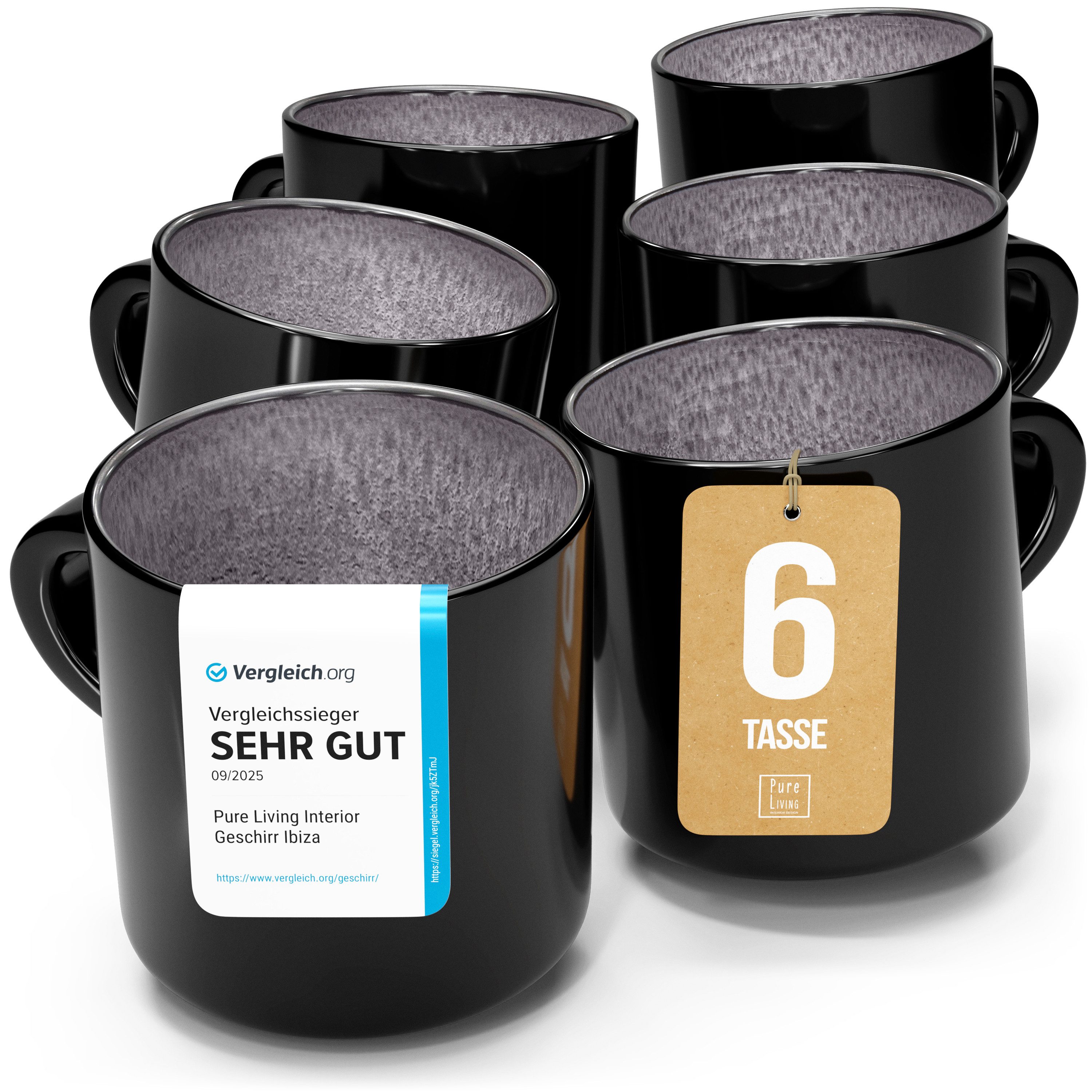 PURE LIVING INTERIOR DESIGN Geschirr-Set Ibiza Becher, 6er-Set, 350 ml, Grau, Steingut (6-tlg), 6 Personen, Steingut