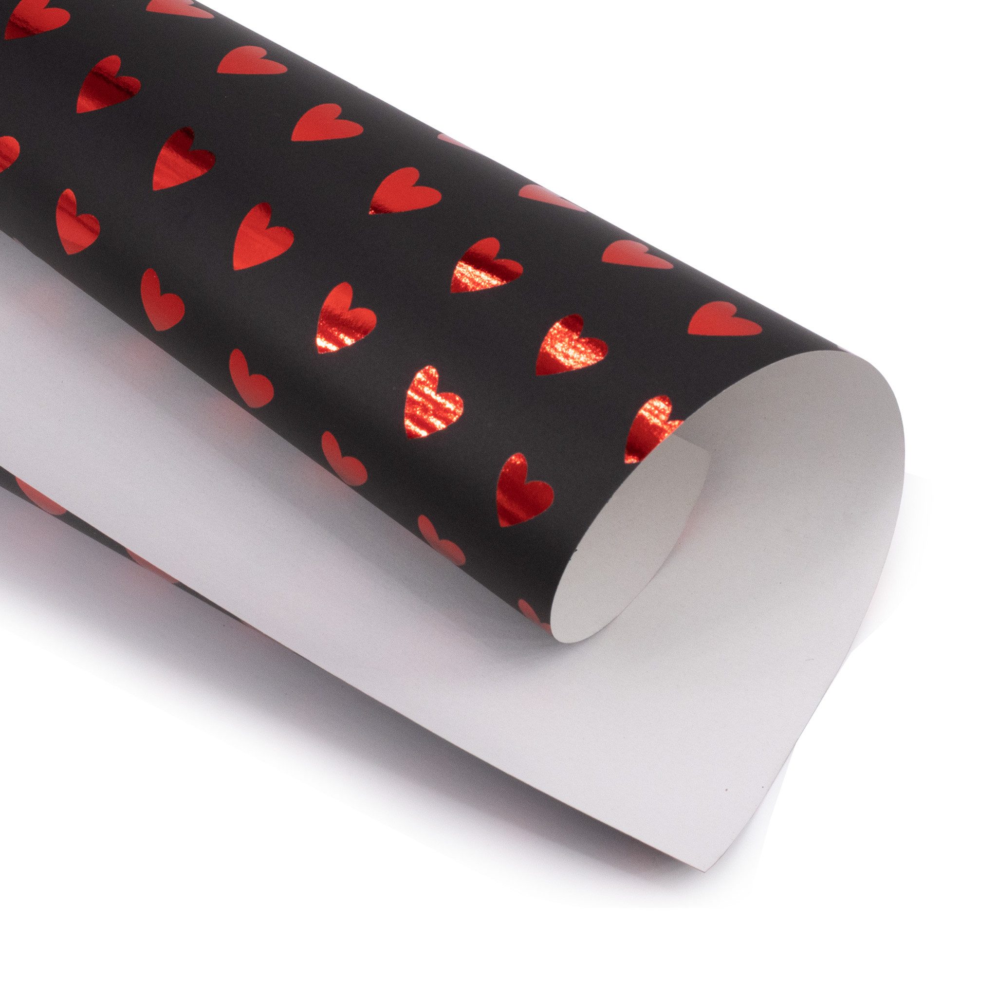 Star Geschenkpapier, Geschenkpapier Herzen 70cm x 2m Rolle Schwarz / Rot glänzend