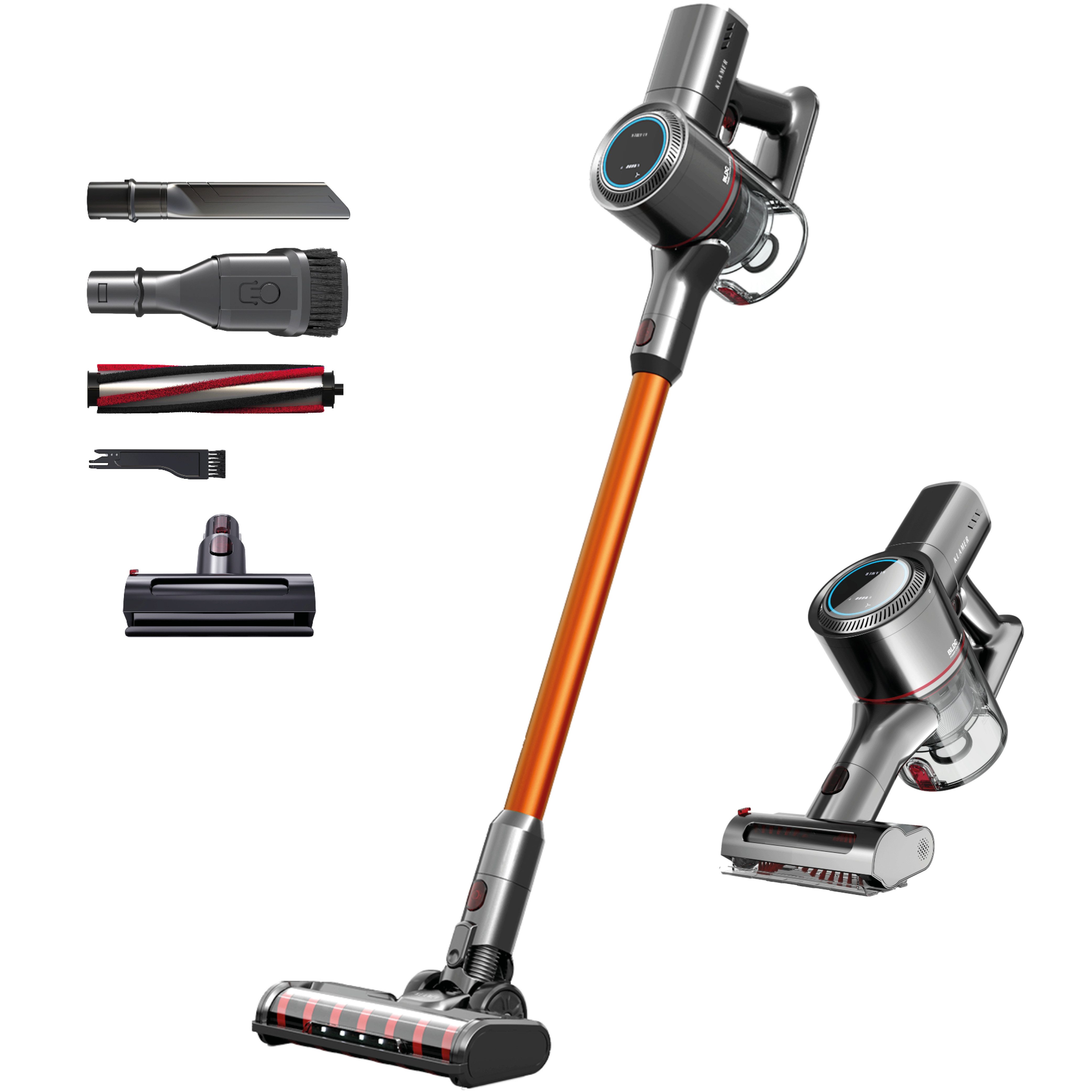 KLAMER Akku-Hand-und Stielstaubsauger 420 Watt Kabelloser, 1 Akku, Flexibler Handstaubsauger mit verschiede…, 420 W, beutellos, 25,2V Akku, LED Display & Frontlicht, Leichte Steuerung, 3 Aufsätze