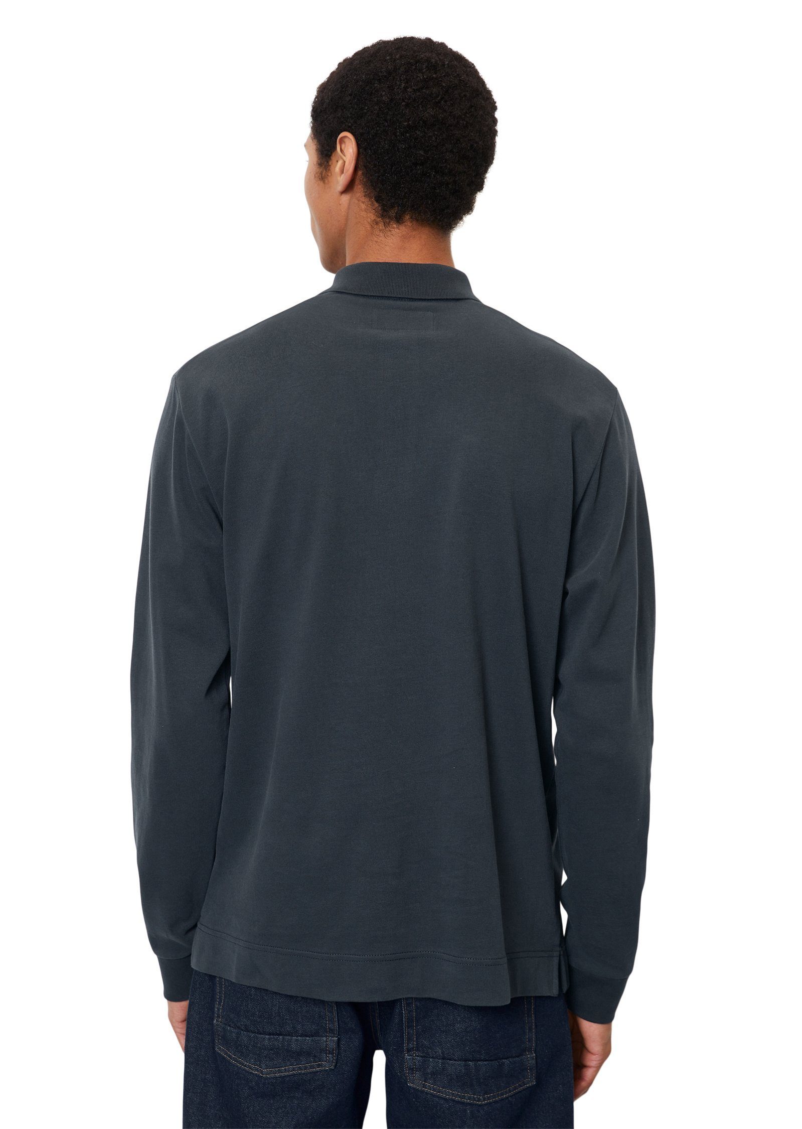 Marc O'Polo Langarm-Poloshirt aus softem blau Heavy-Jersey