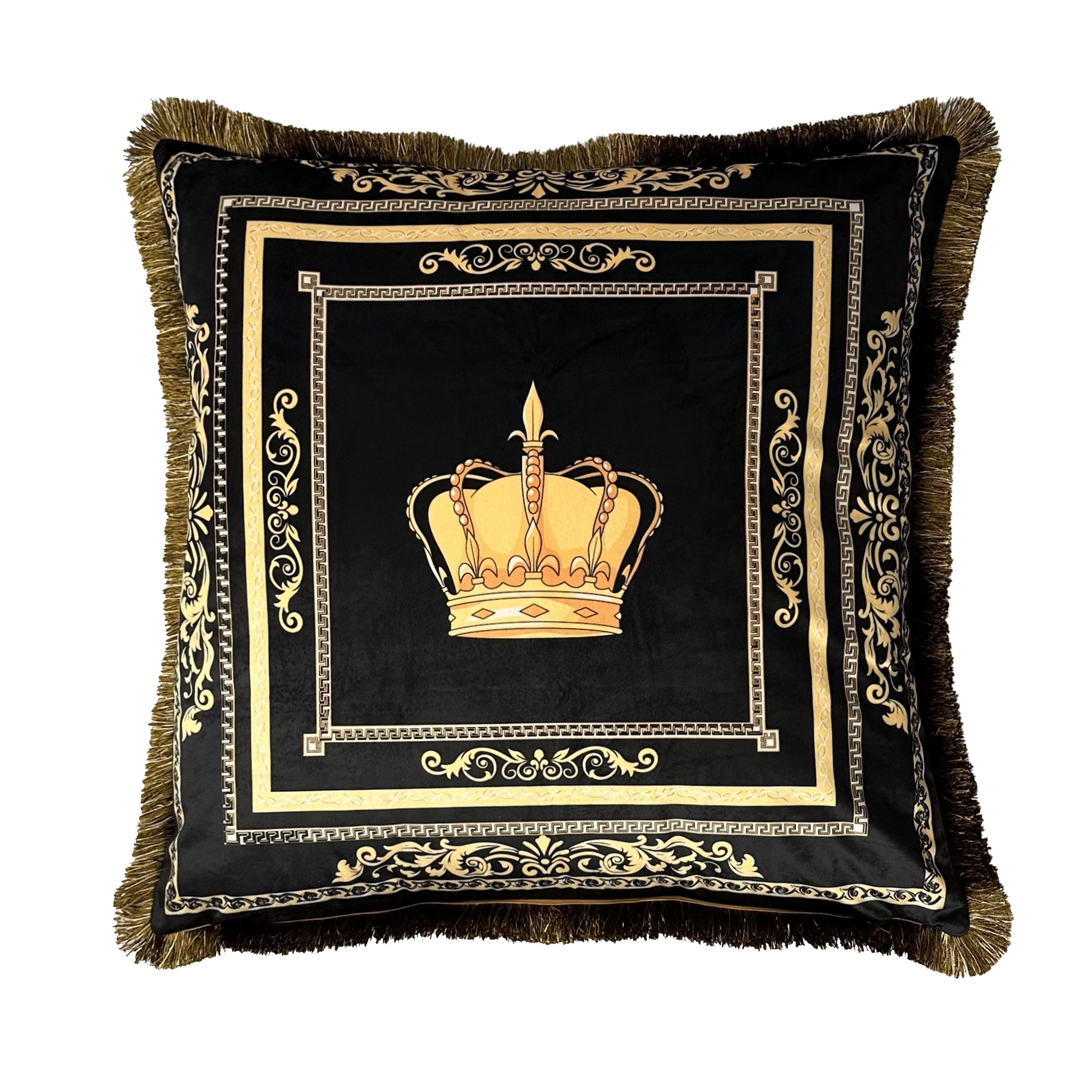 Belle Arti Dekokissen Kissen Zierkissen Sofa Samt 2er Set schwarz gold mit Bezug und Füllung, Sofakissen, Couchkissen, Rückenkissen, Löwenkopf, Löwe, Krone